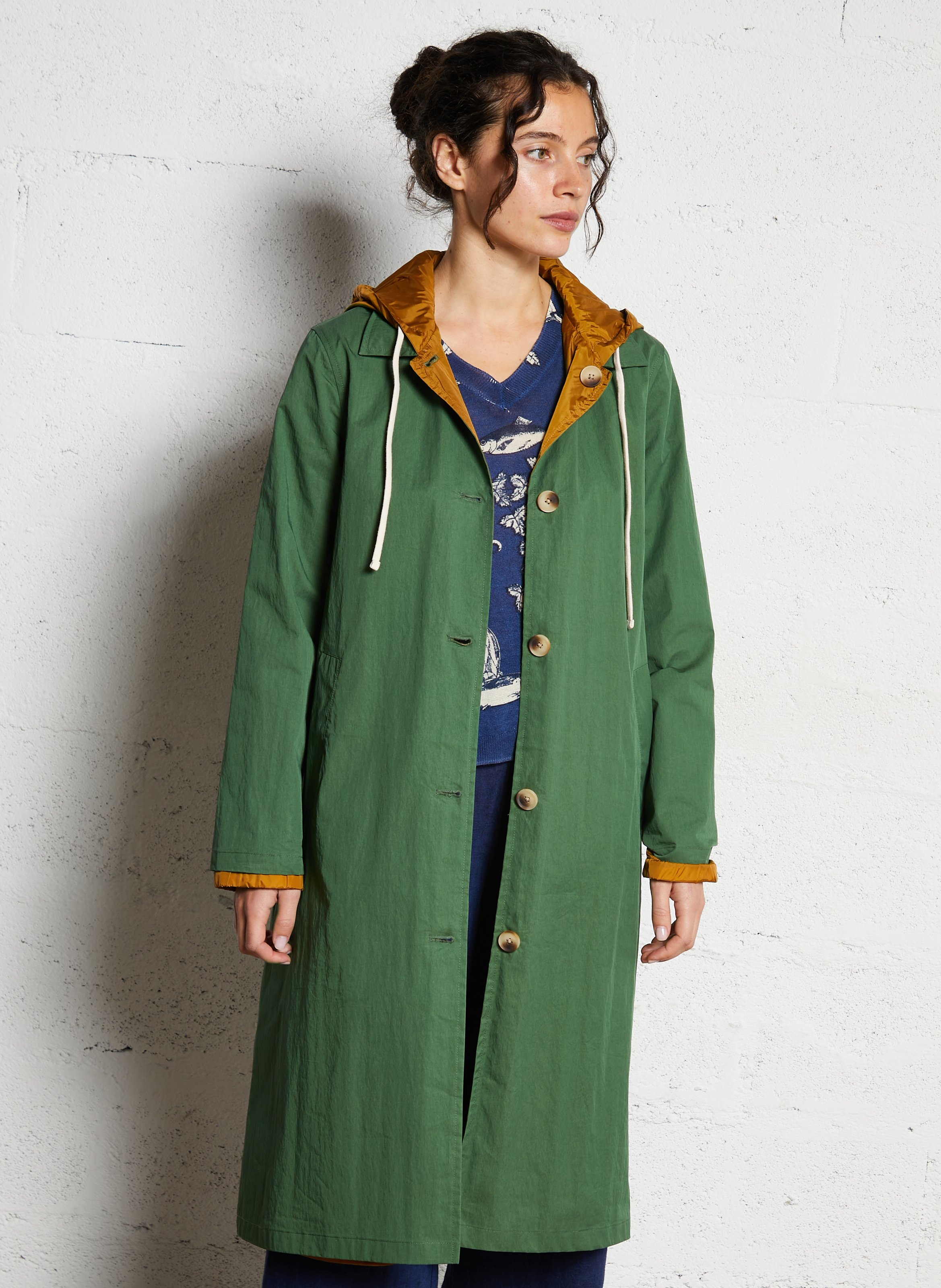 Trenchcoat met capuchon - katoenblend NICE THINGS Kaki