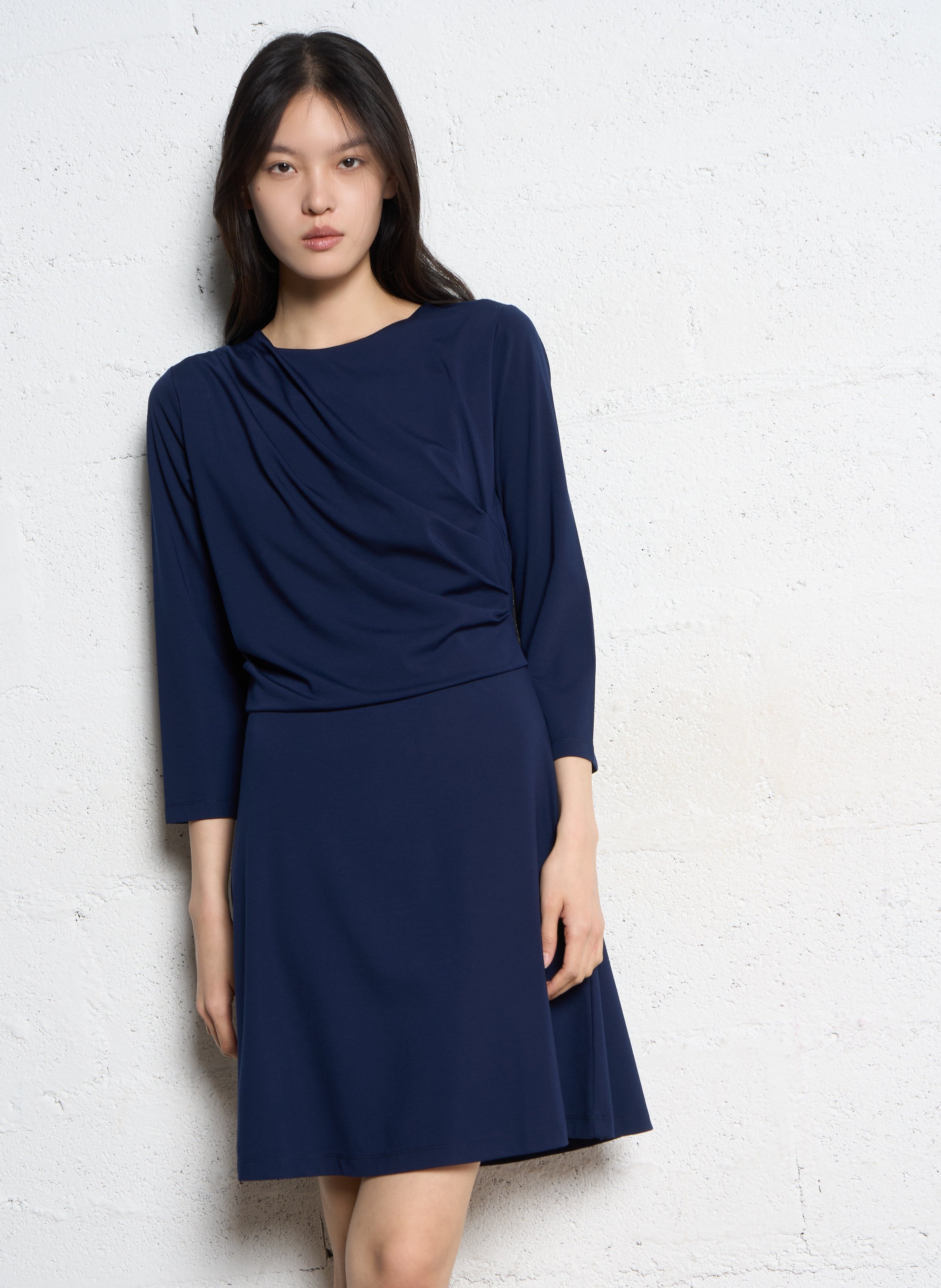 Robe courte fluide drapée unie ONE STEP Bleu