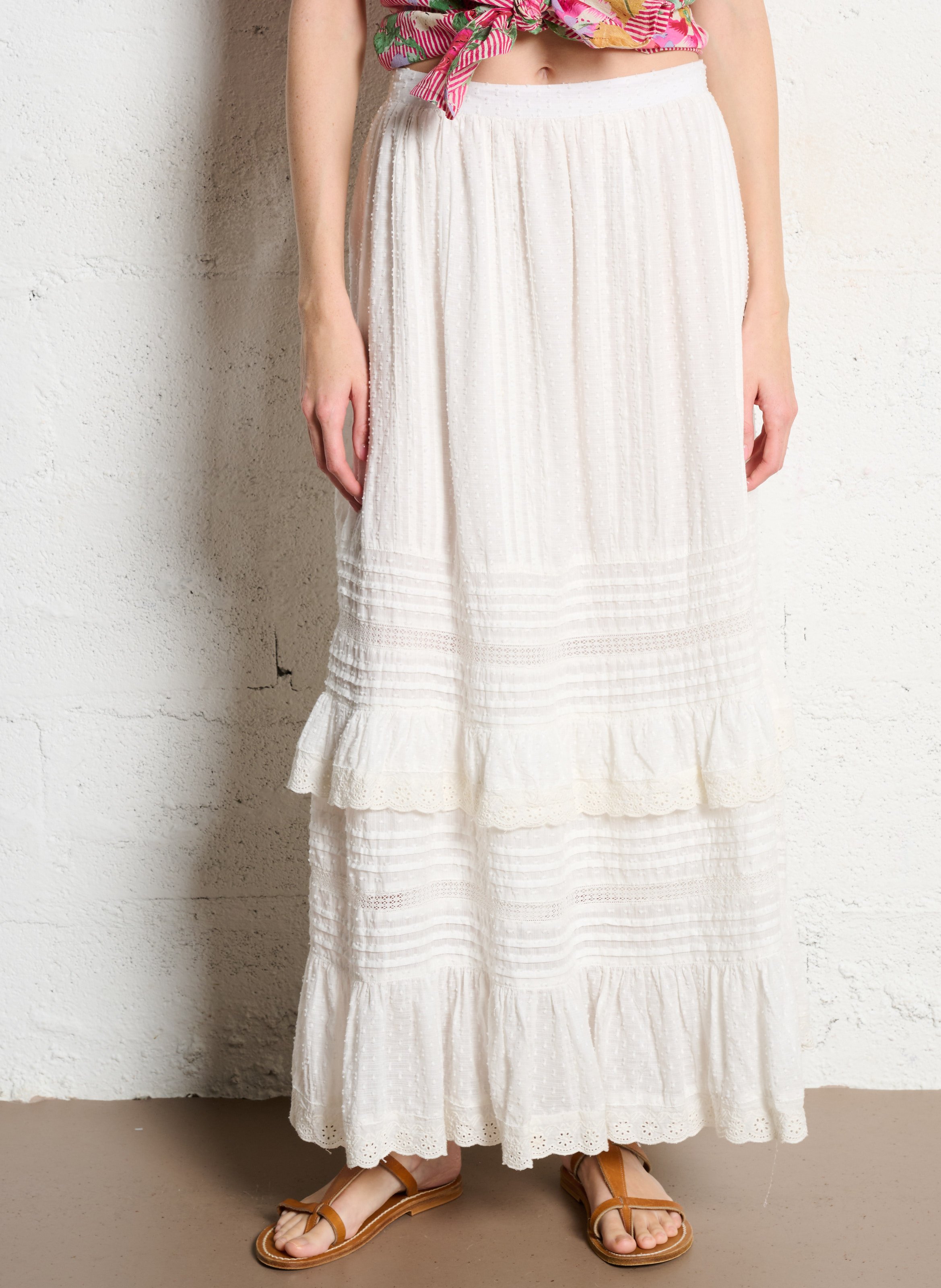 Jupe midi en coton MAISON HOTEL Blanc