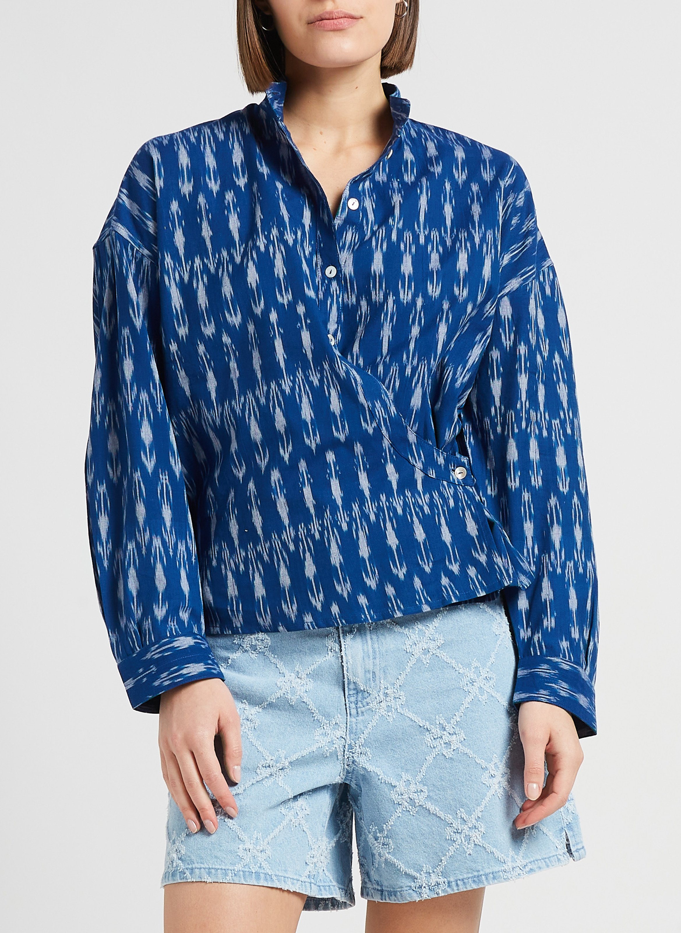 Katoenen top met opstaande kraag en print V DE VINSTER