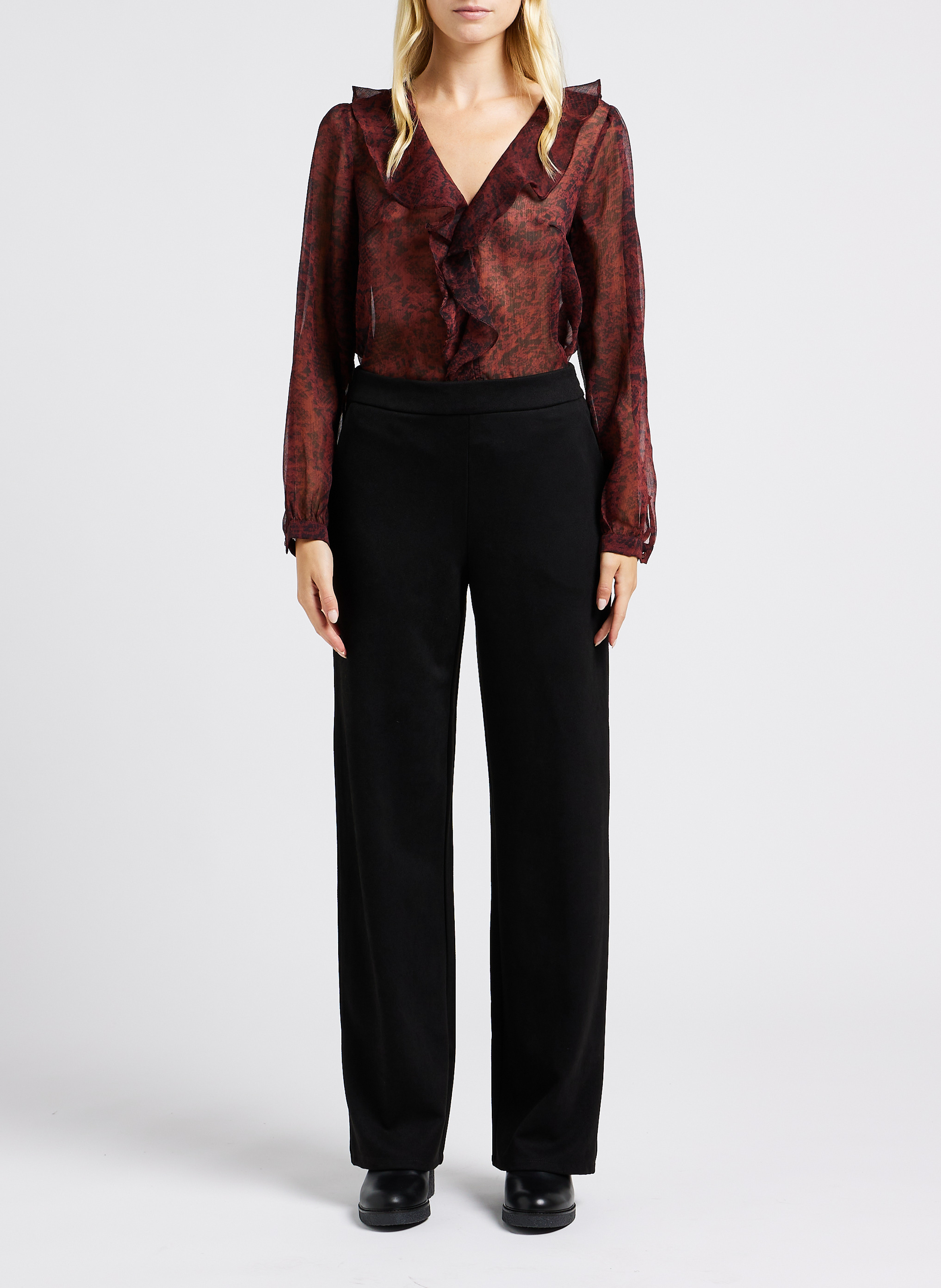 Top col V imprimé python à volants  GRACE ET MILA Violet