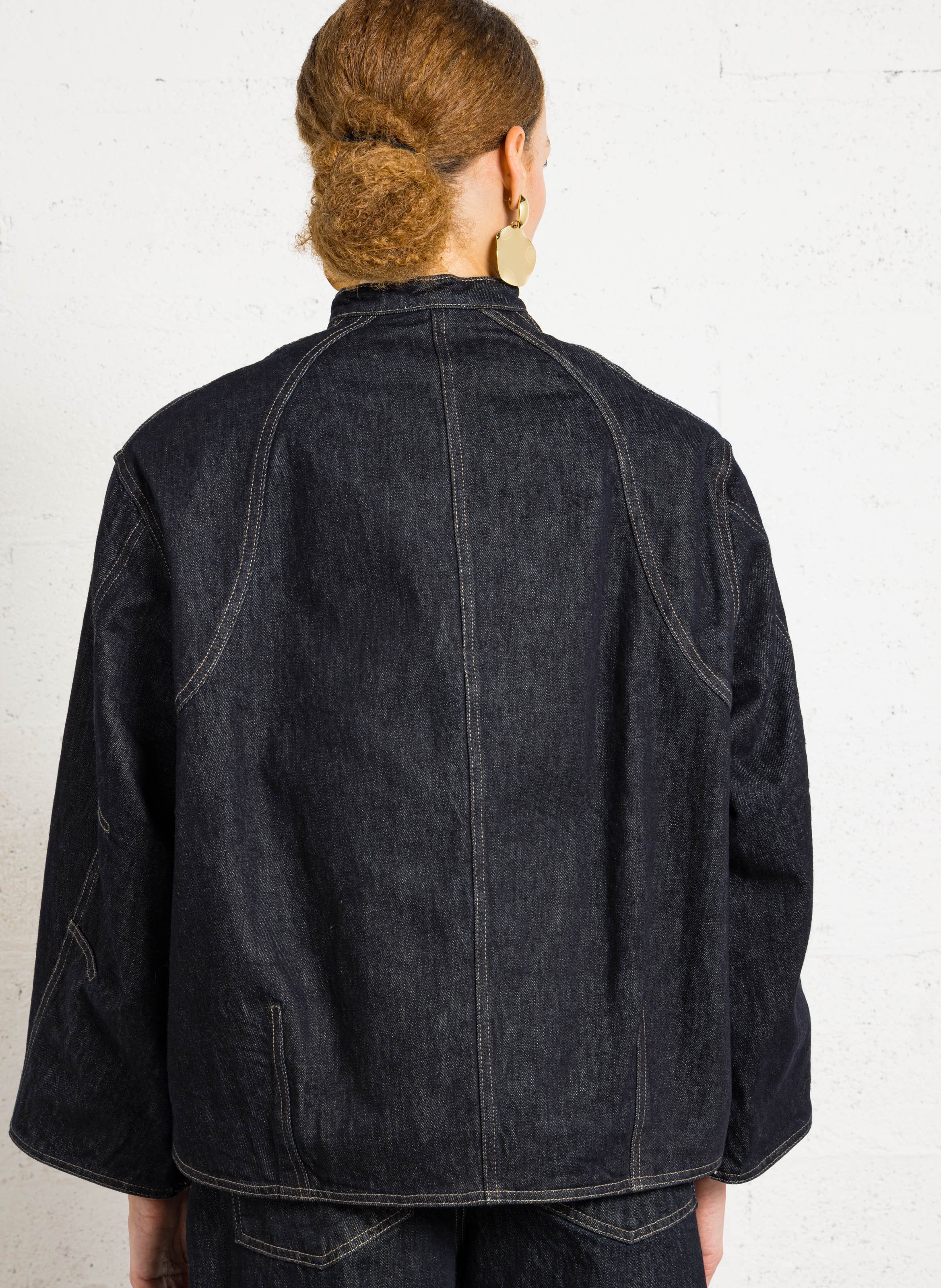 Oversized round neck raw denim jacket SOEUR Blue