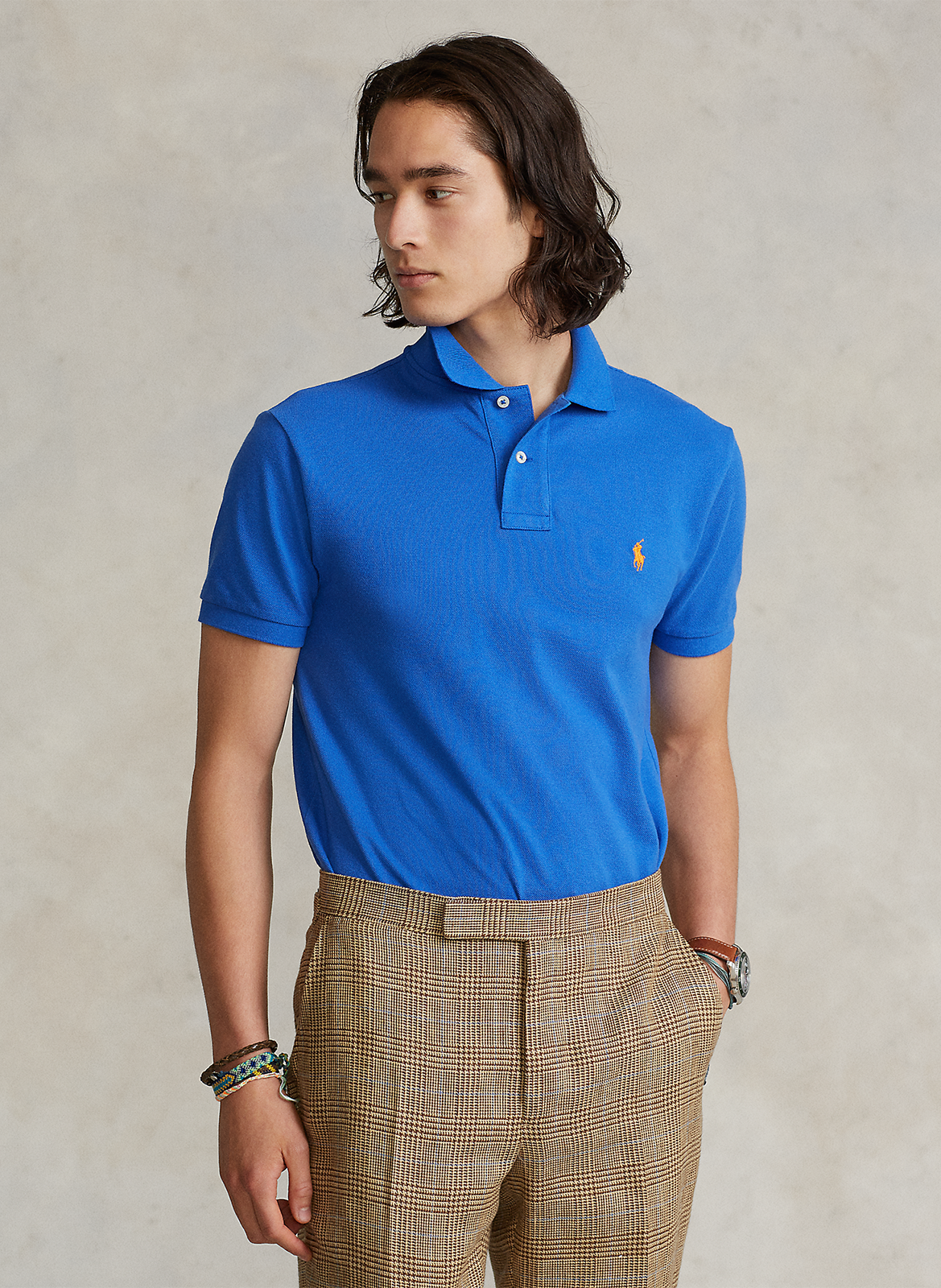 Block color slim-fit cotton piqué polo shirt POLO RALPH LAUREN Blue