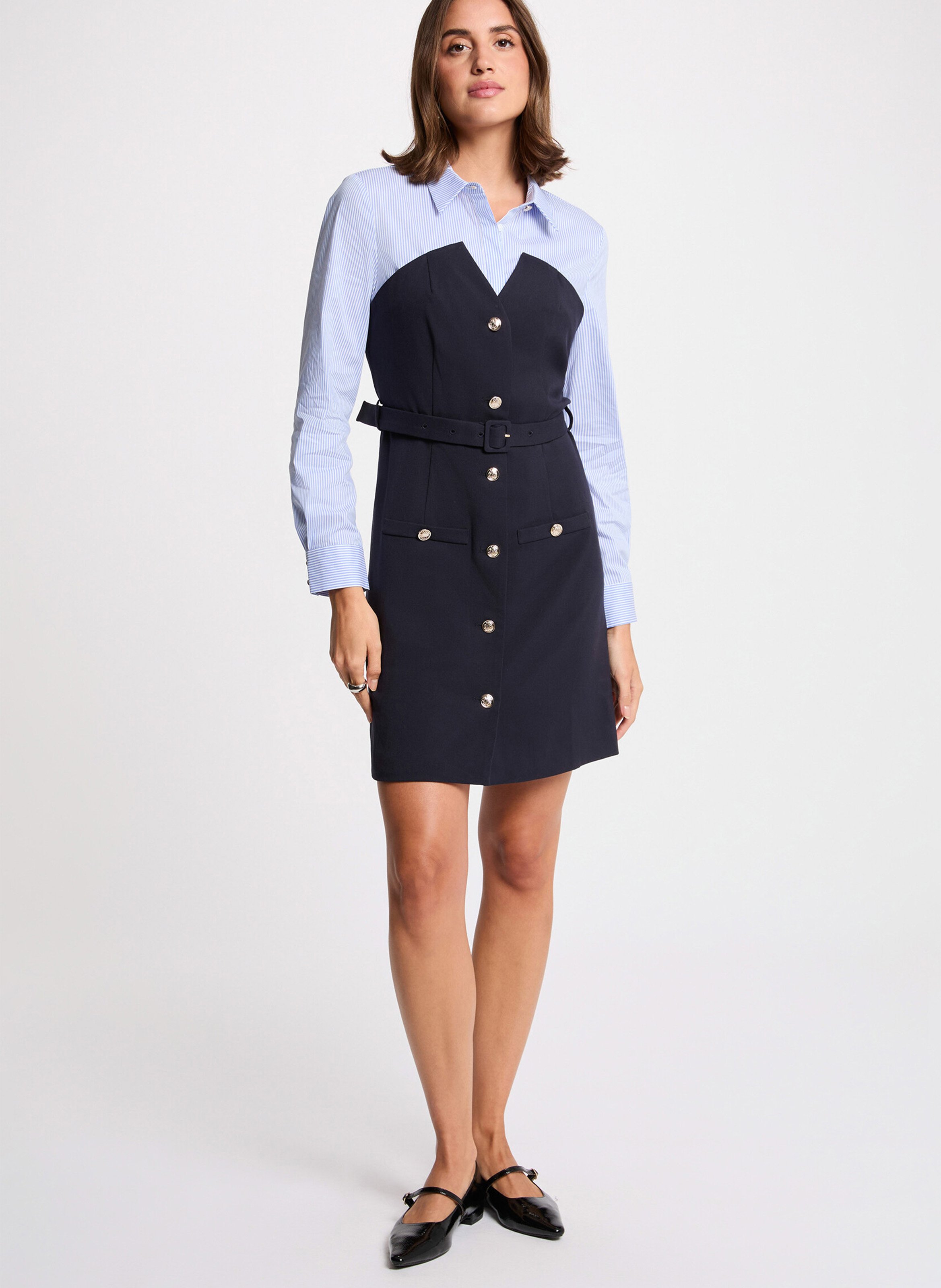 Robe courte chemise ceinturée  MORGAN Bleu