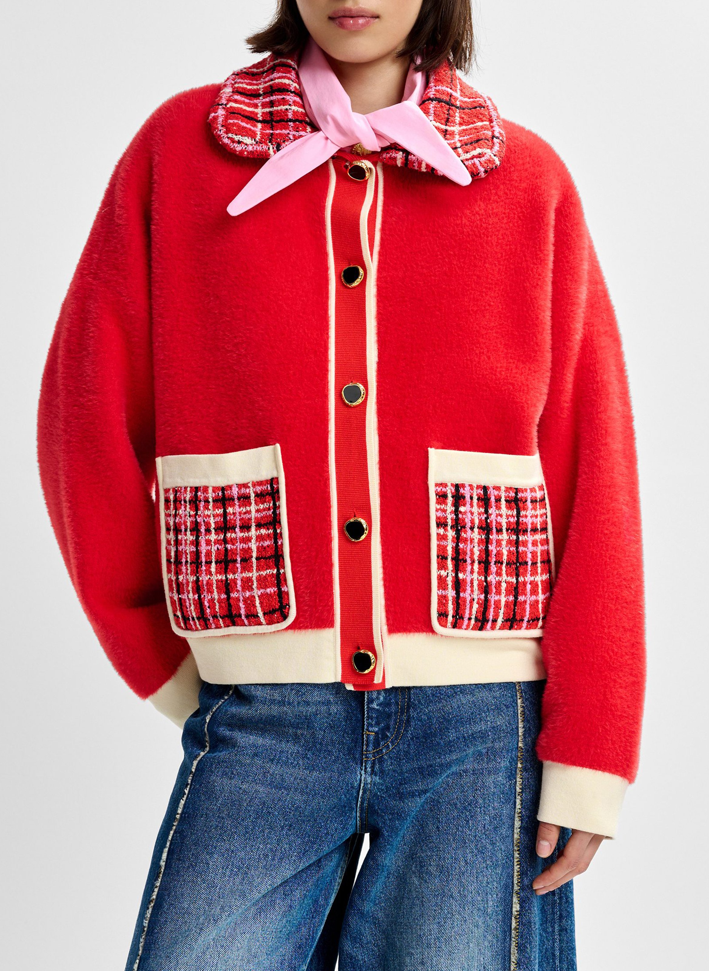 Mantel im Oversize-Stil mit Tweed-Detail ESSENTIEL ANTWERP Rot