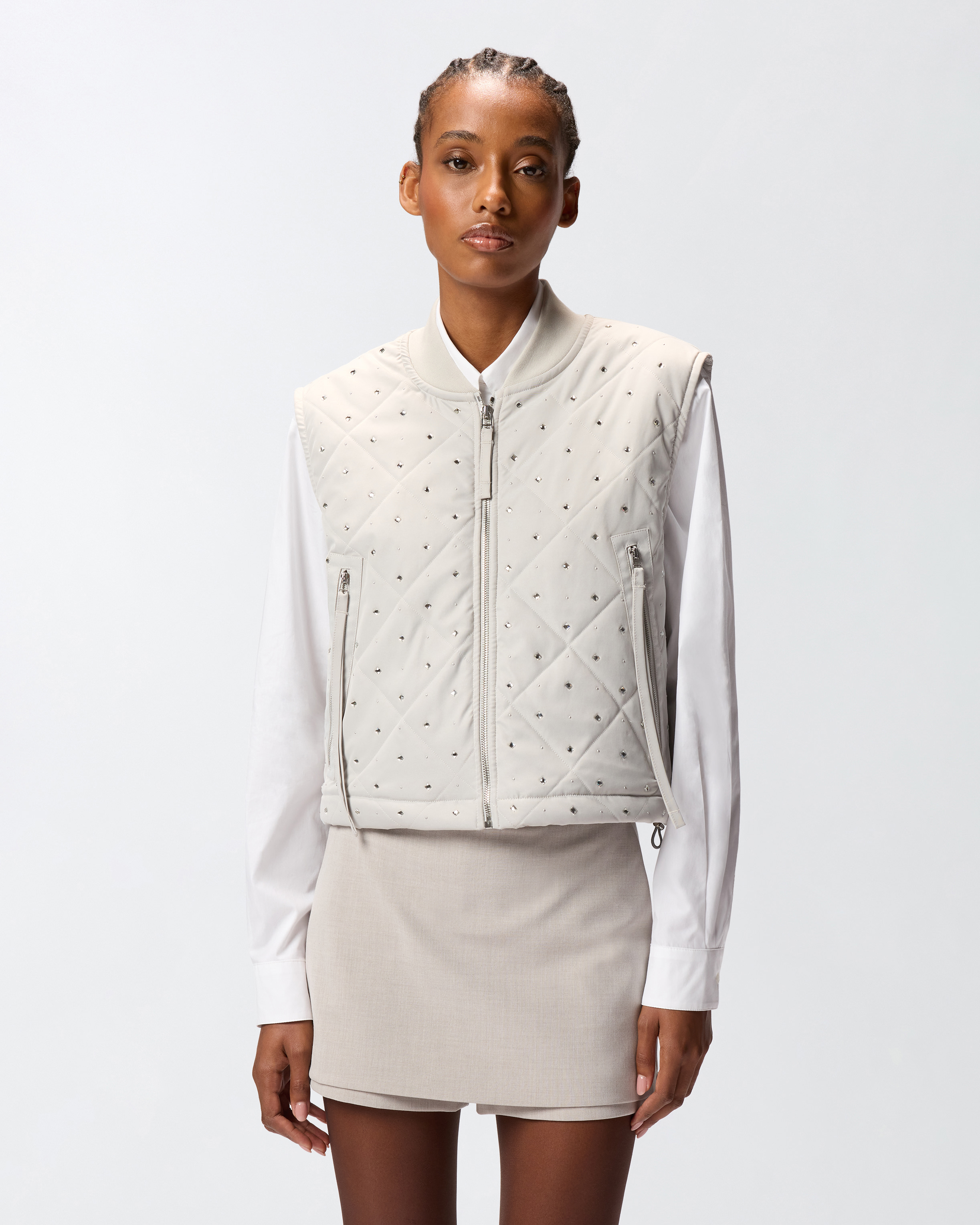 Quilted and studded vest with rhinestones PINKO Grey