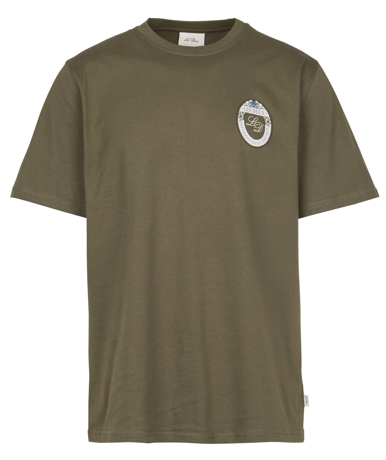 Straight round-neck printed organic cotton T-shirt LES DEUX Khaki