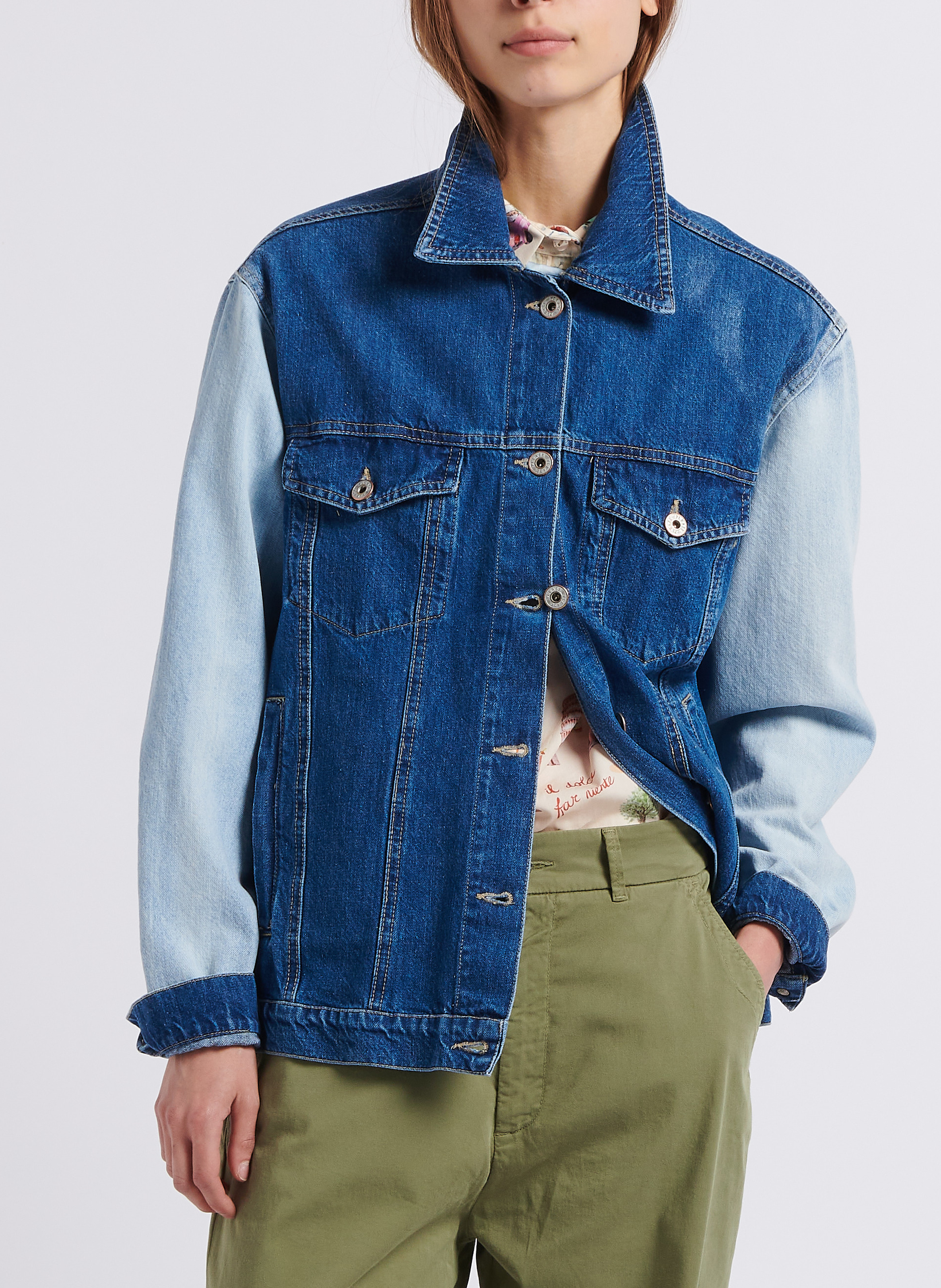 Gerade geschnittene Baumwolljacke mit klassischem Kragen PLEASE Blau