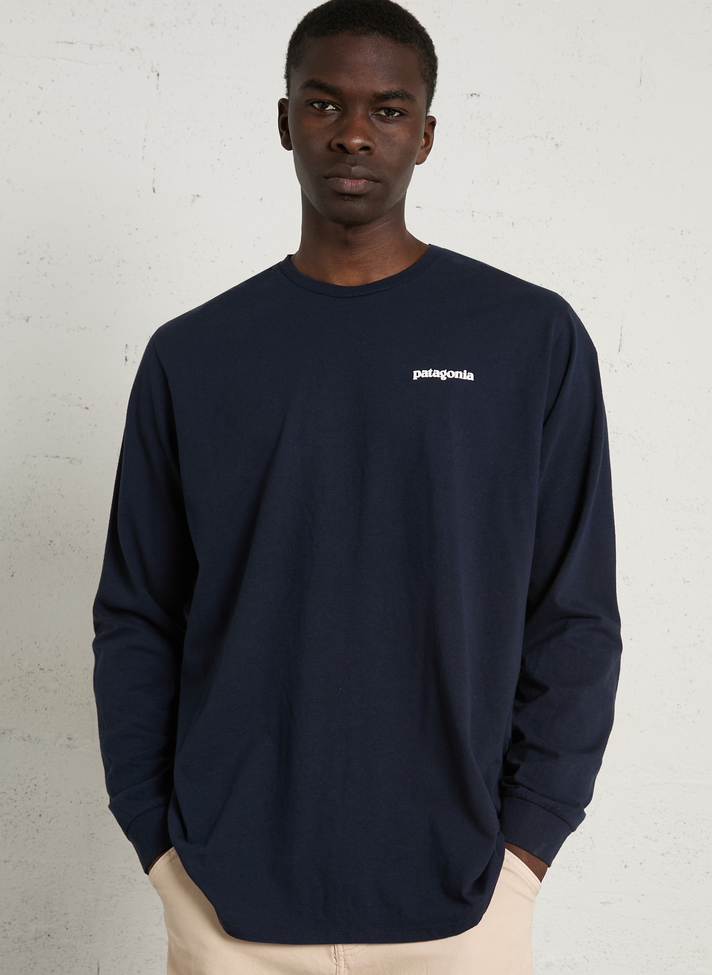 Rundhals-T-Shirt aus recyceltem Baumwoll-Mix mit Siebdruck, Regular Fit PATAGONIA Blau