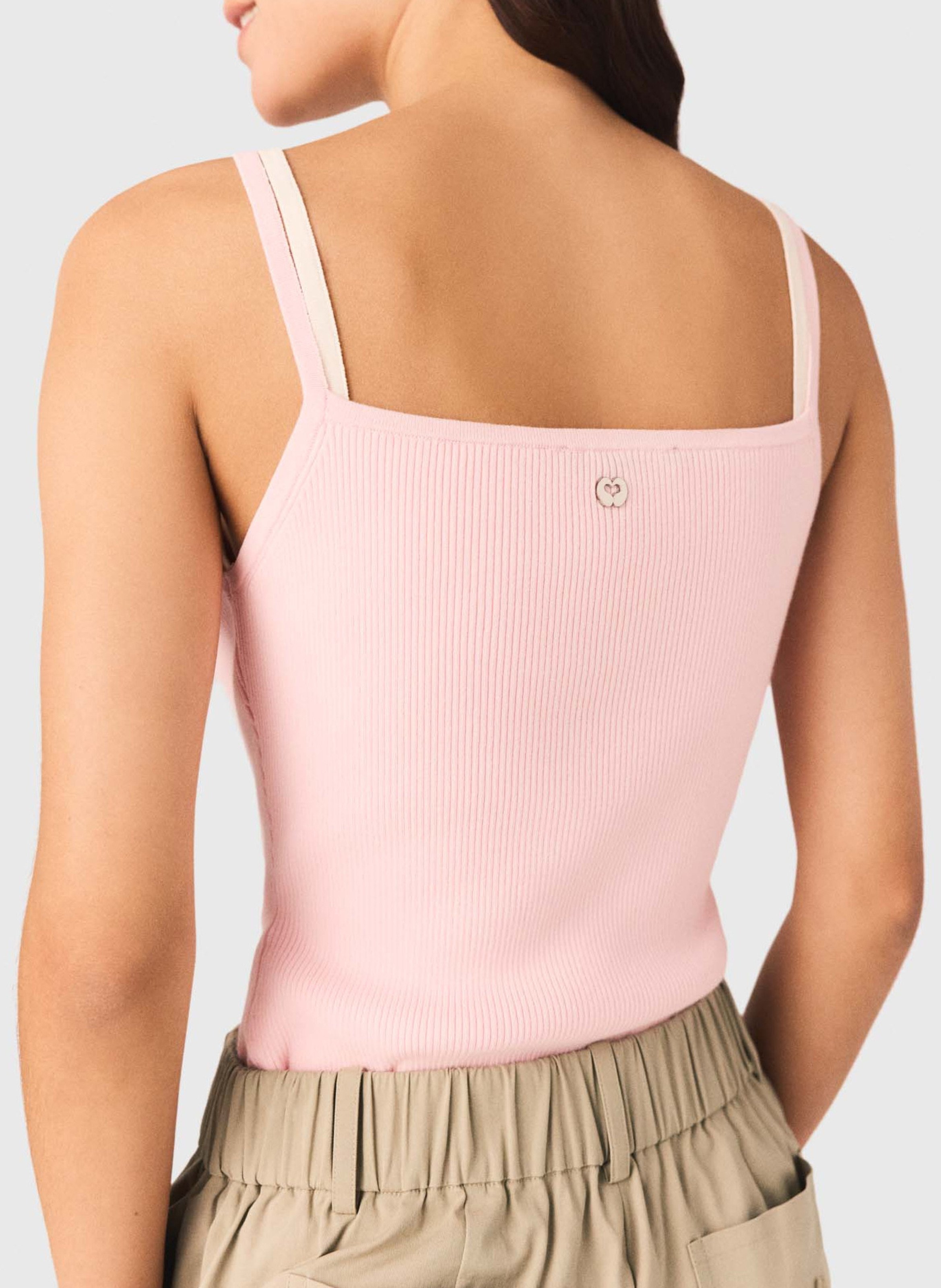 Ribbed cotton blend fitted top MAJE Pink