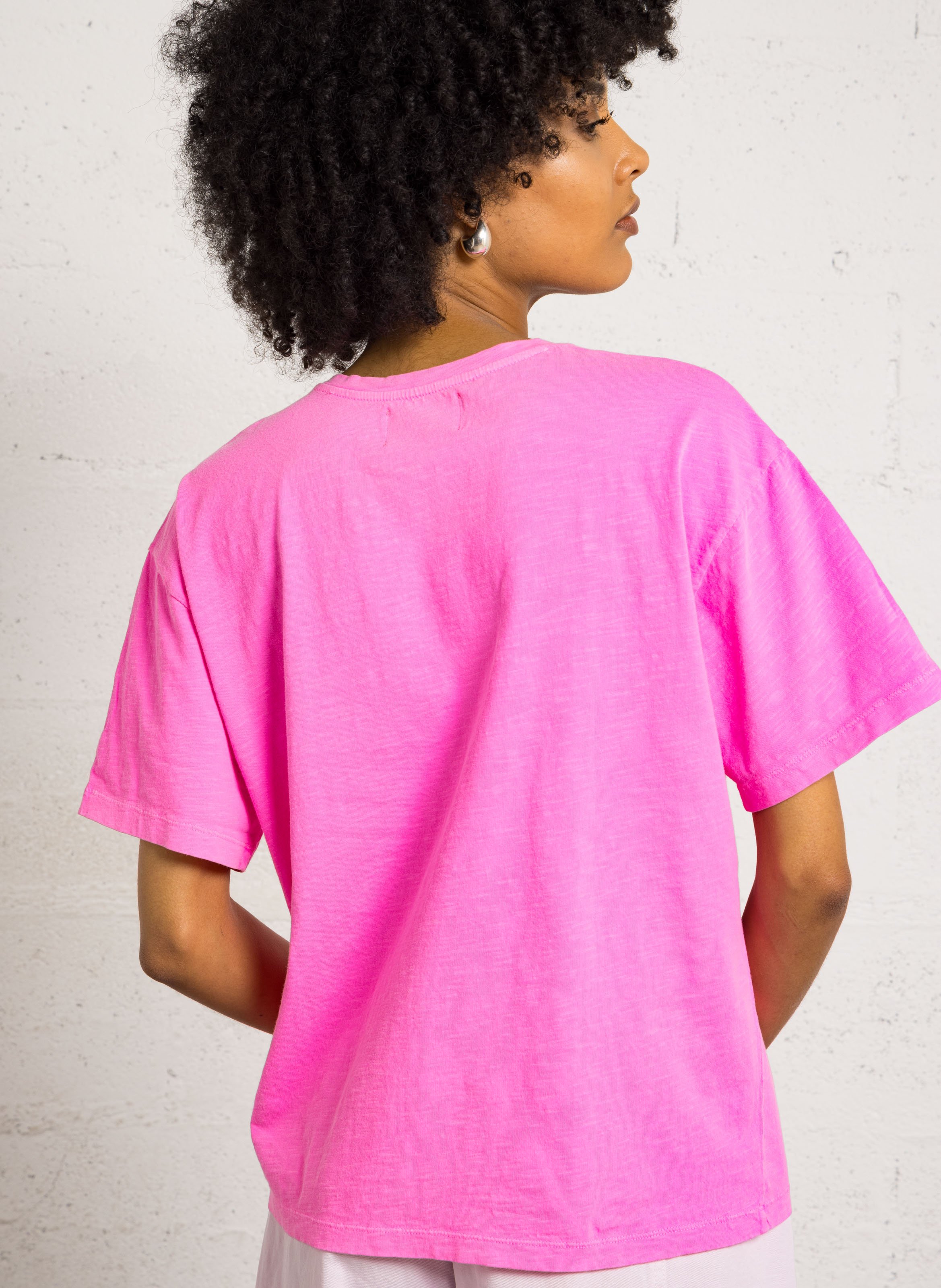 Tee-shirt droit col rond en coton DES PETITS HAUTS Rose