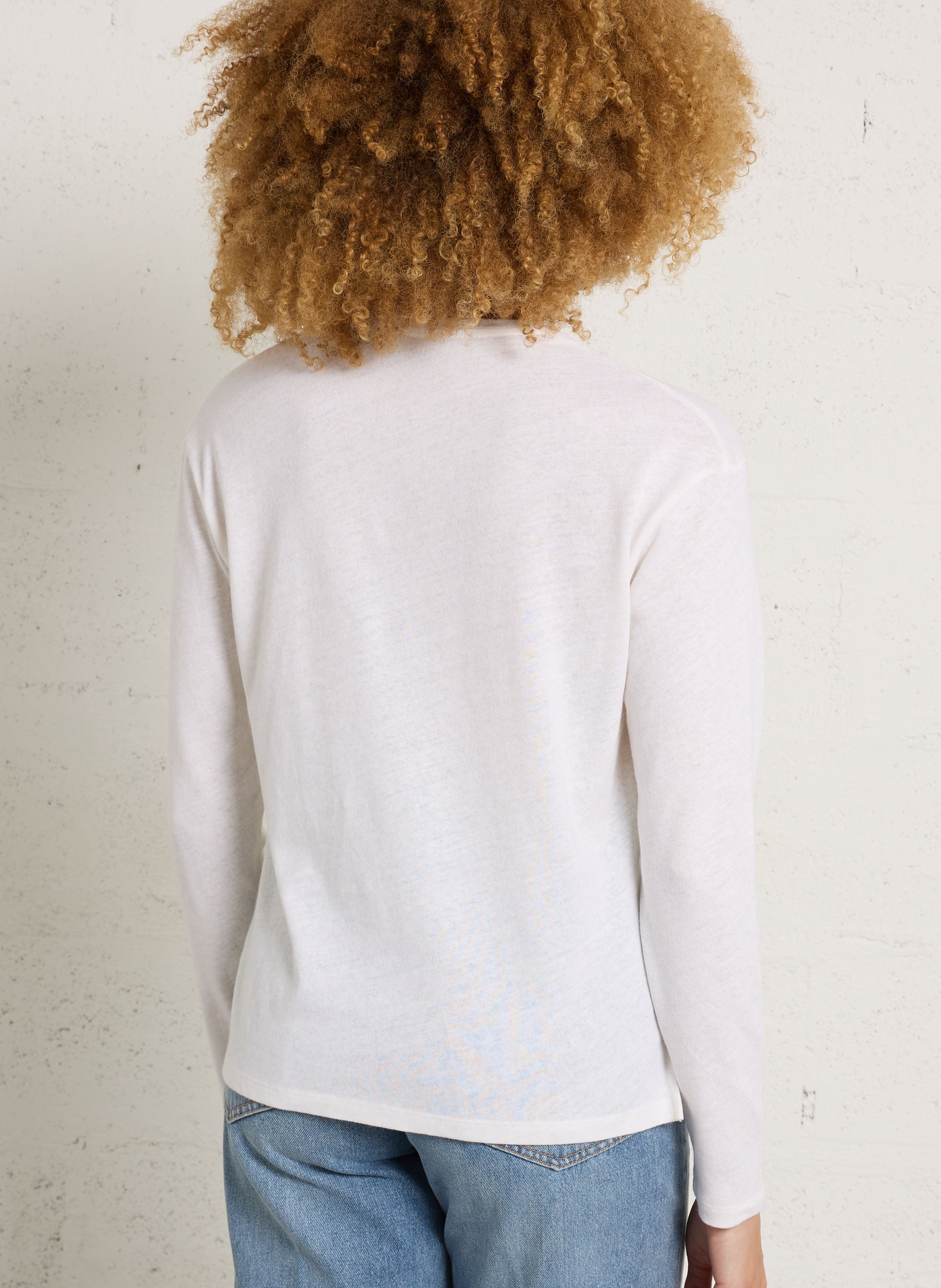 Tee-shirt col v en coton et en lin mélangés MAJESTIC FILATURES Beige