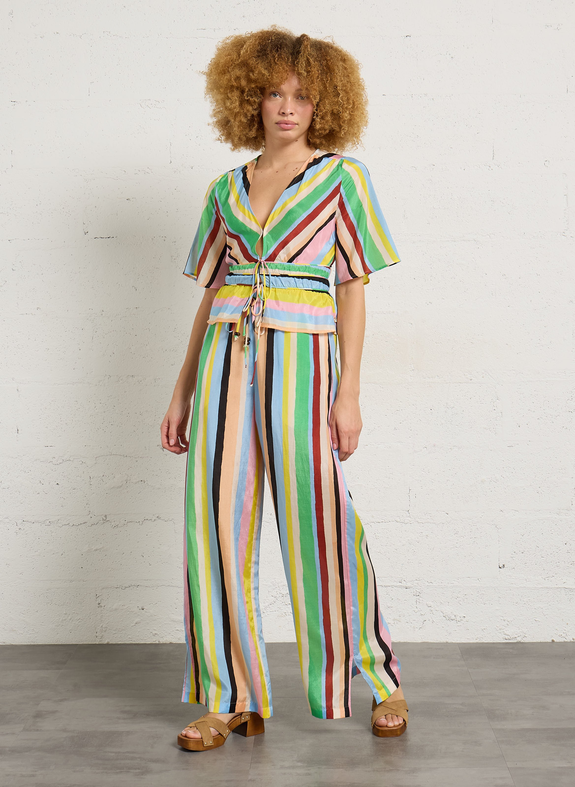 Wijde bandplooibroek van linnenmix FABIENNE CHAPOT Veelkleurig