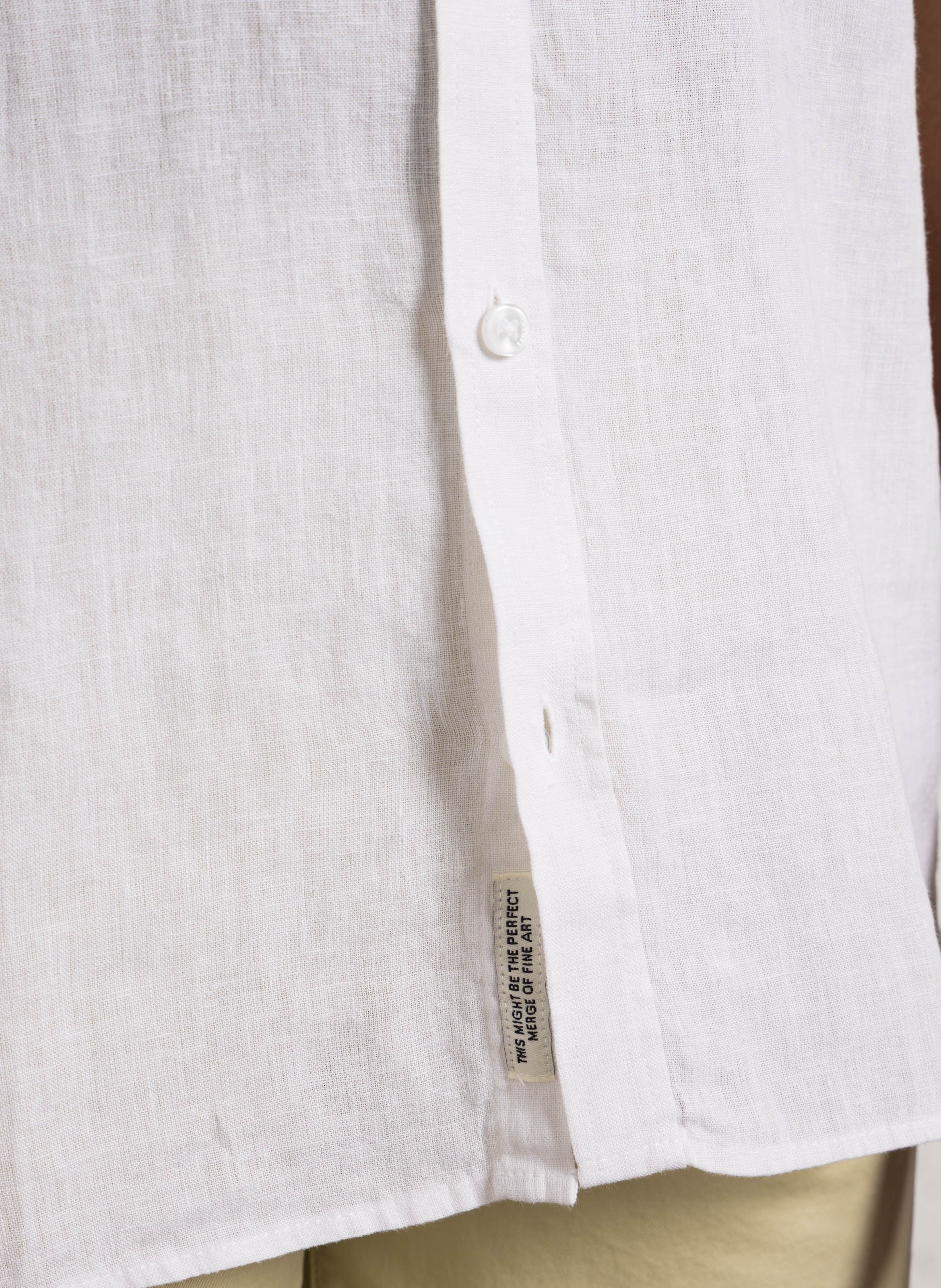 Camisa recta de lino y algodón Blanco