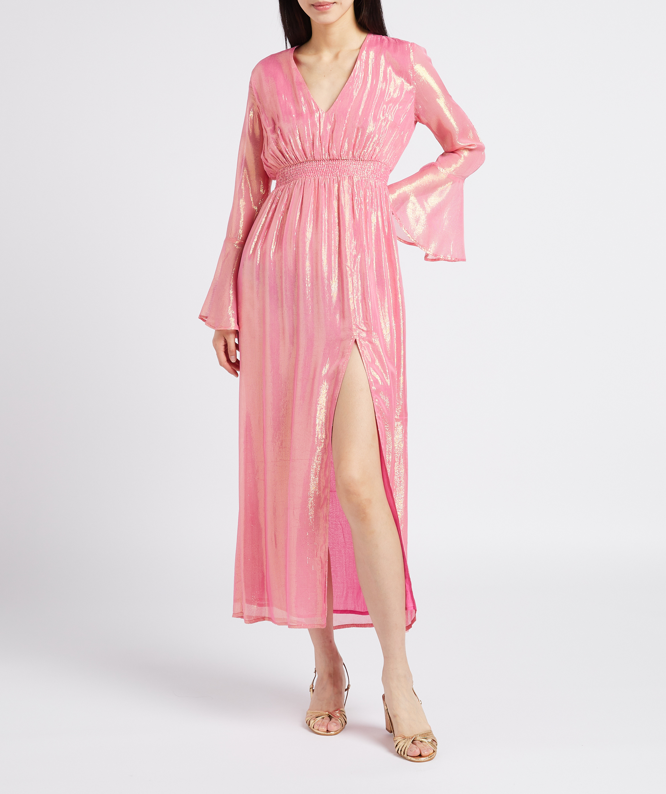 Long metallic thread dress with smocked waist SUNDRESS Pink