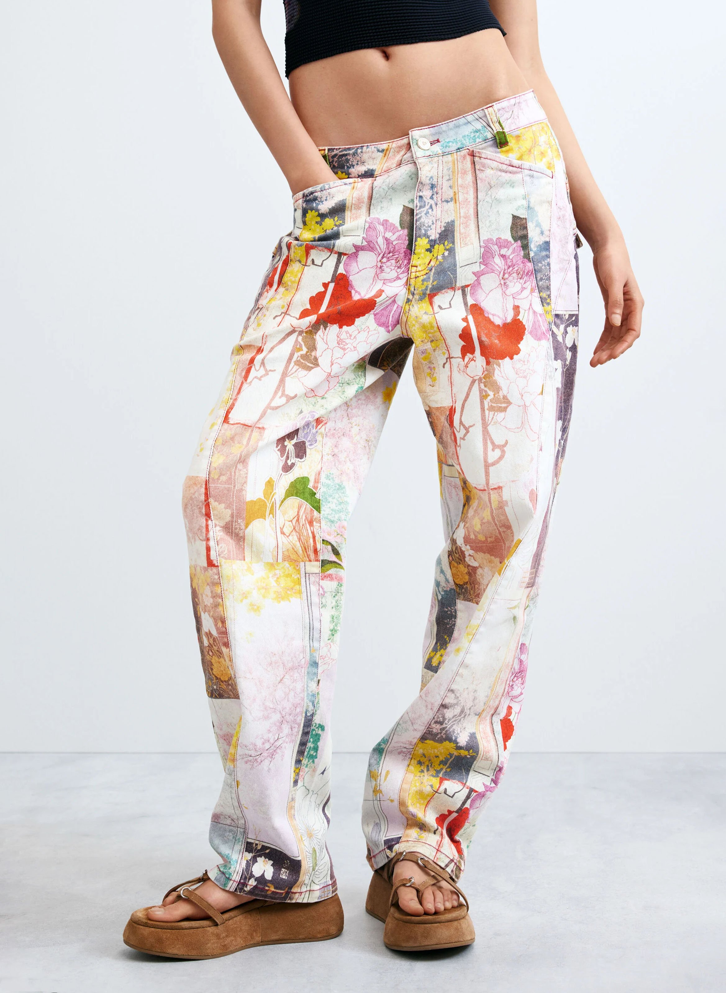 Jean droit patchwork DESIGUAL Multicolore