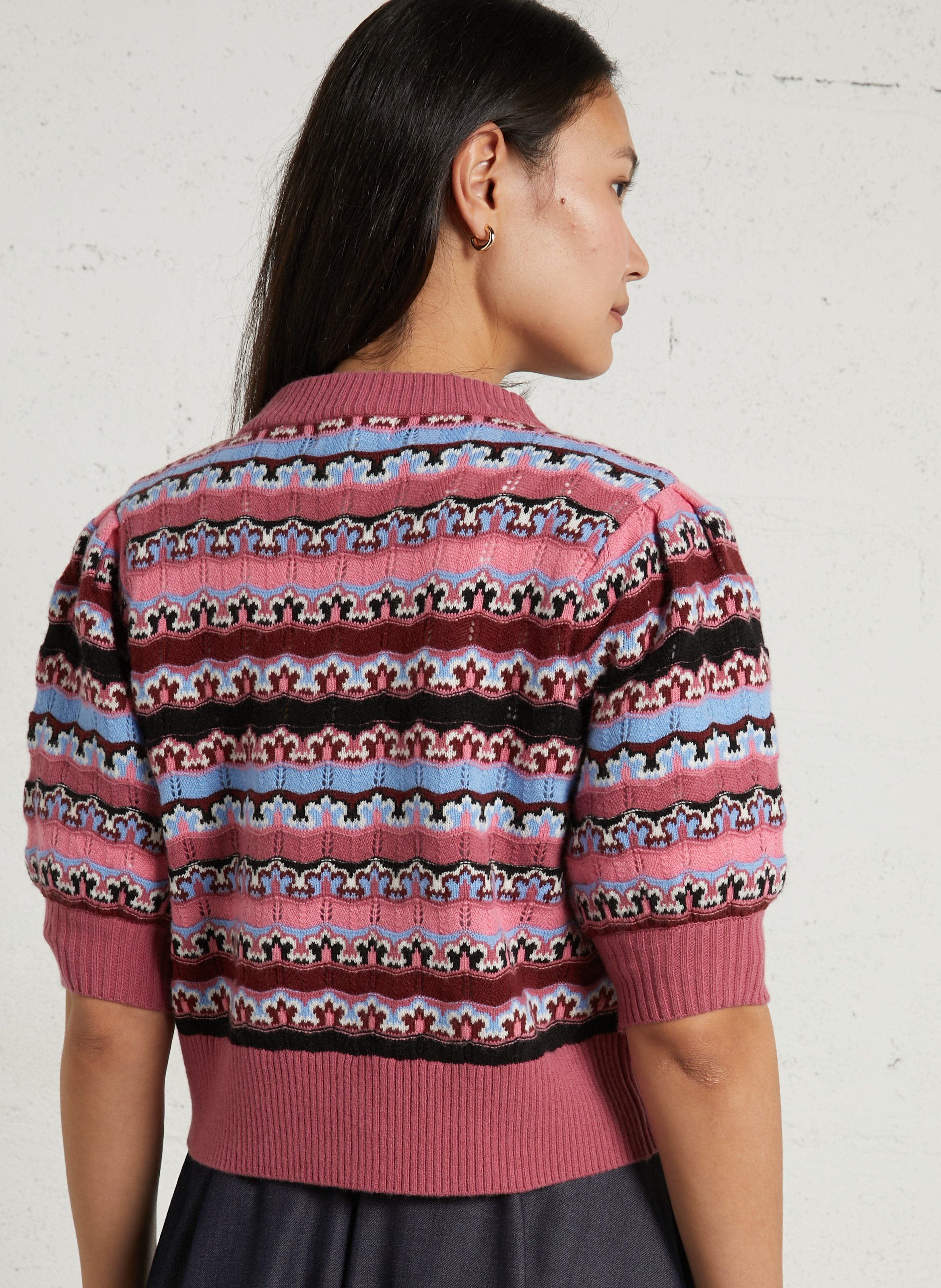 Round neck patterned vest SUNCOO Pink