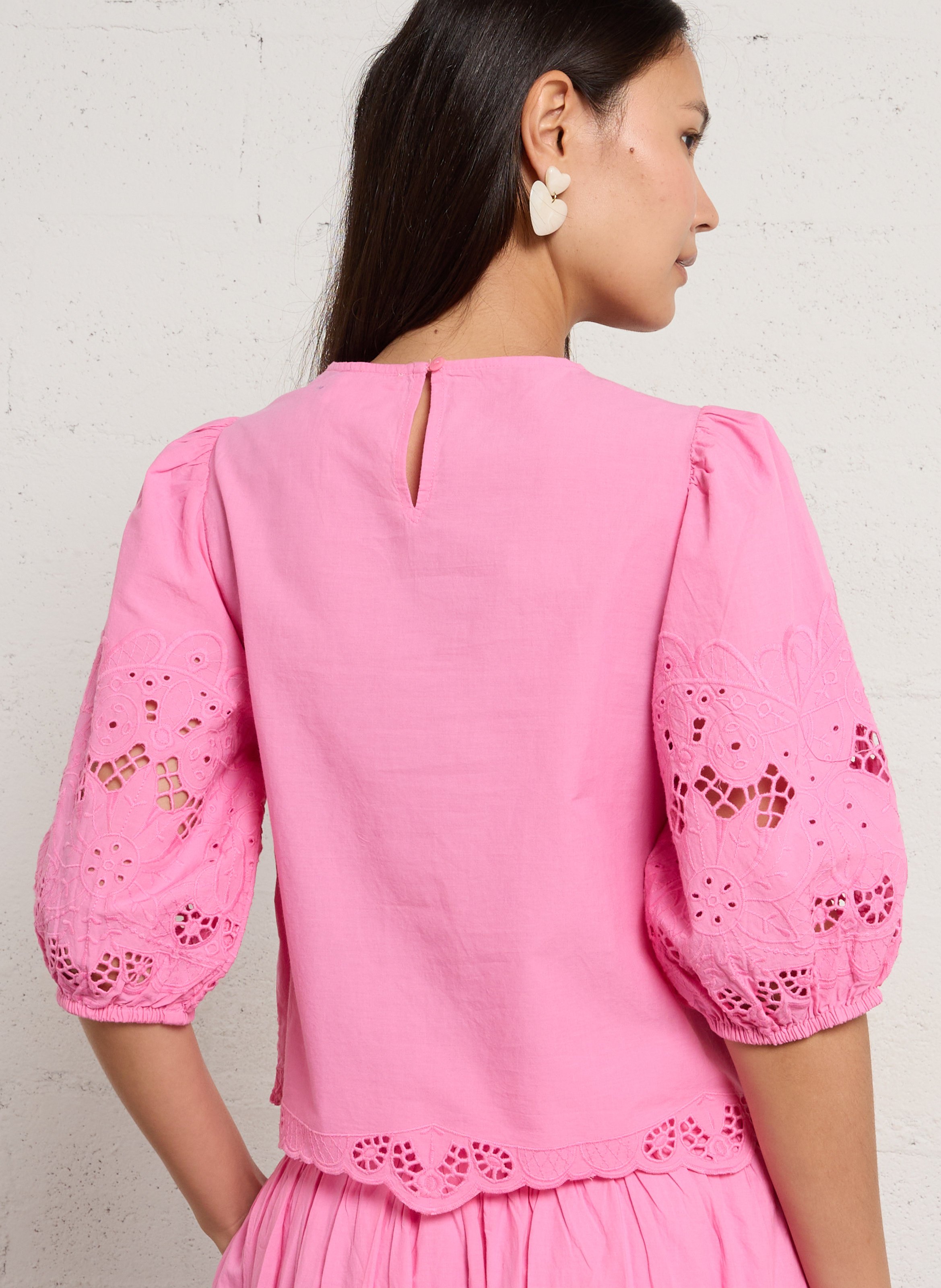 Top met geborduurde 3/4 mouwen in effen kleur MAISON 123 Roze