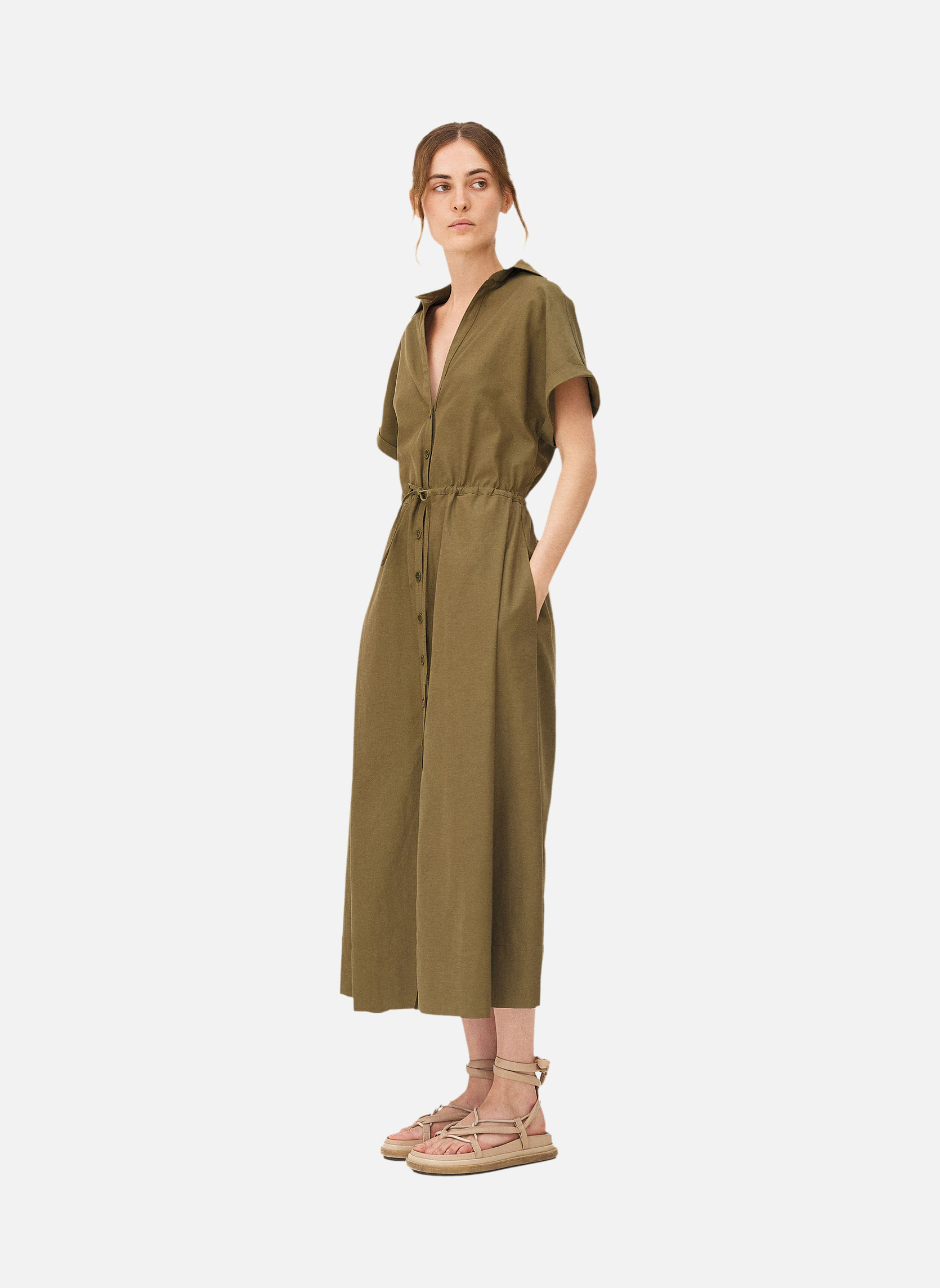 BRYNE KHAKI shirt dress Noyoco Green