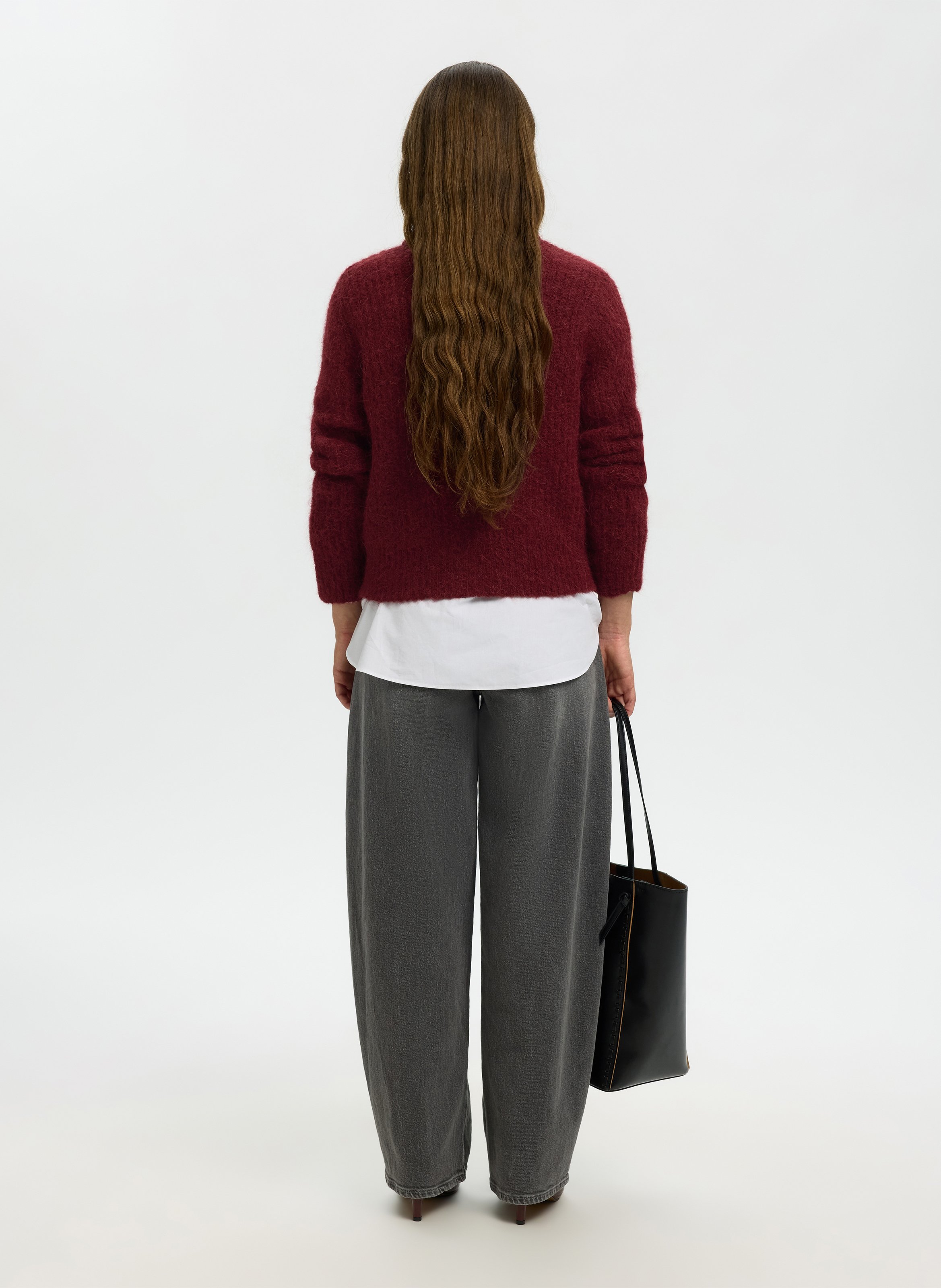 Recht vest met ronde hals | wolblend SELECTED Paars