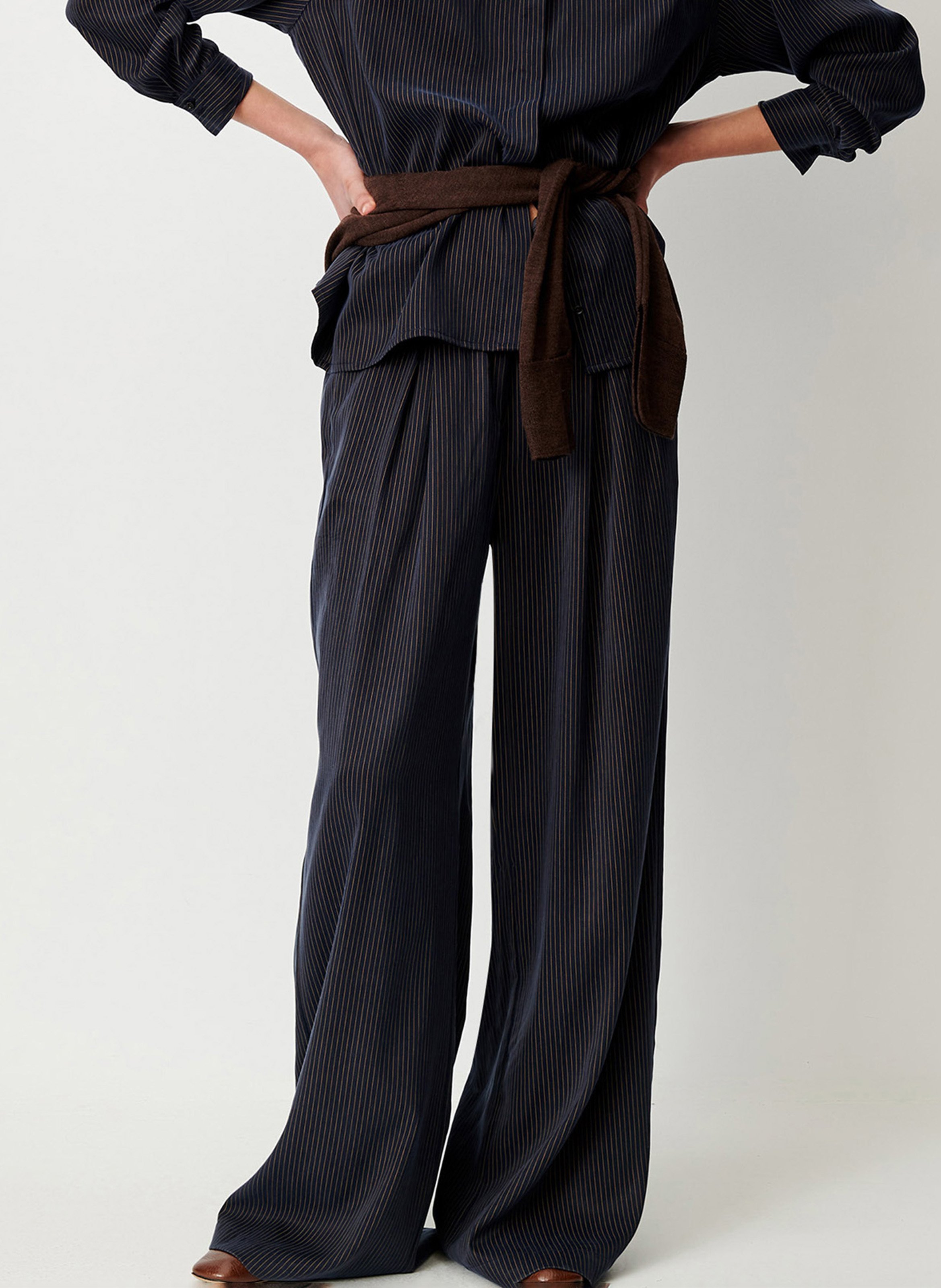 Pantalon large ceinturé rayé SESSUN Bleu