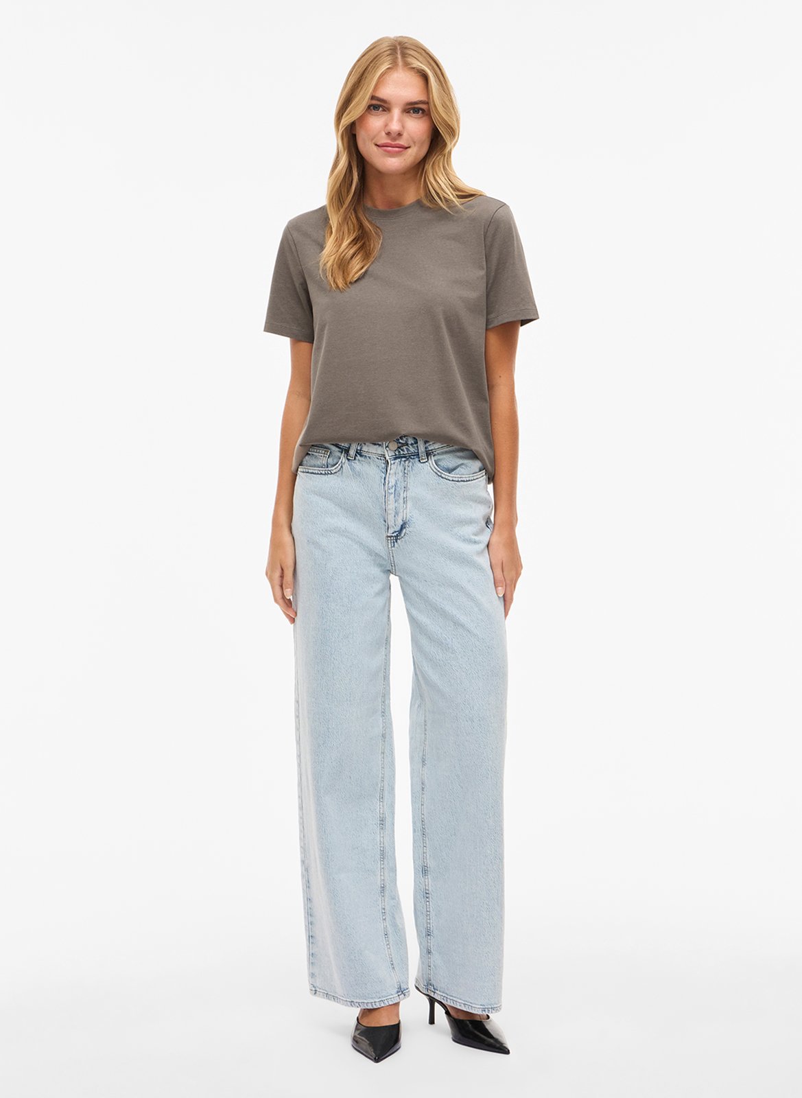 Round-neck organic cotton T-shirt VILA Brown
