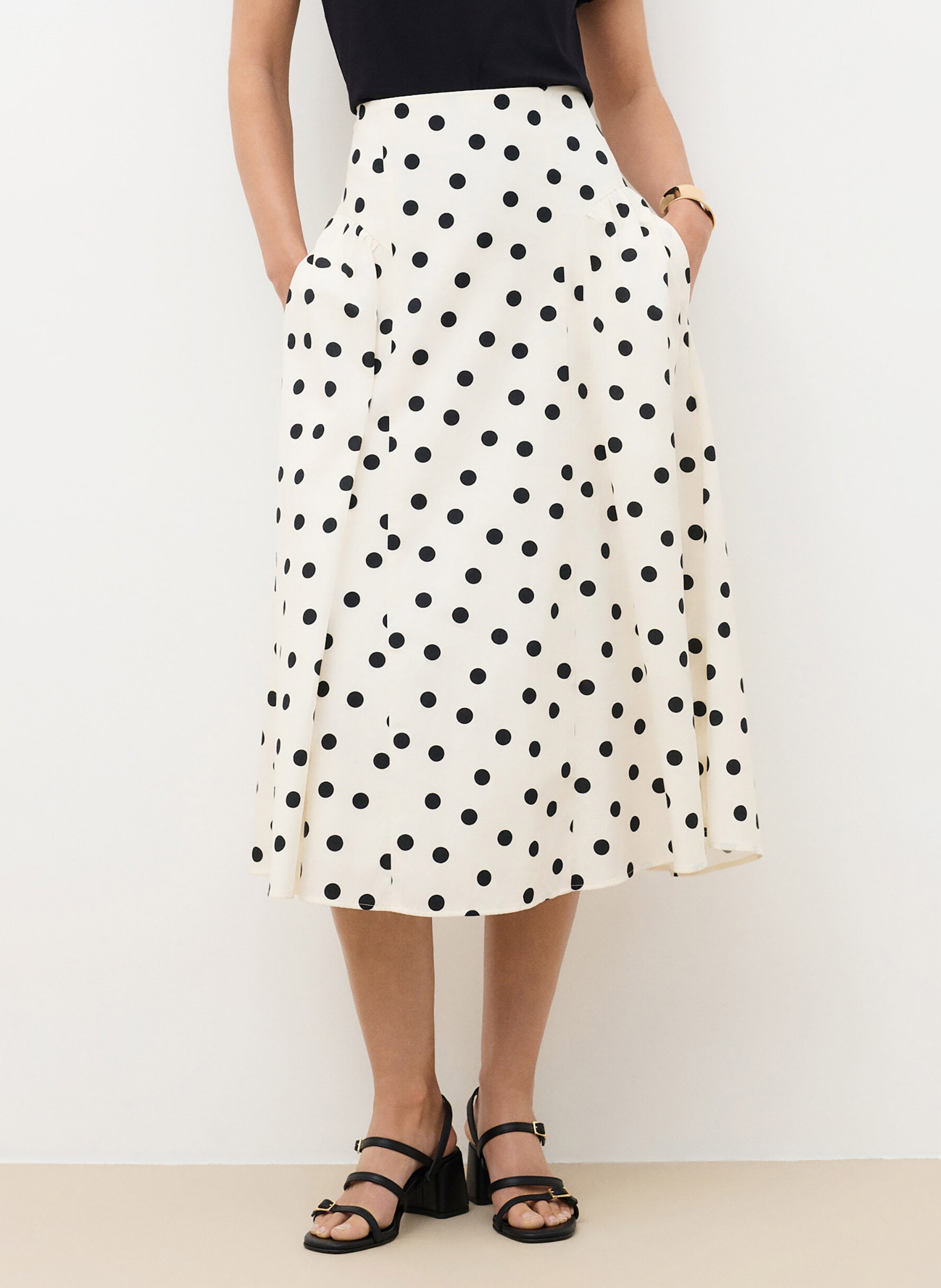 Flared cotton midi skirt CAROLL Beige