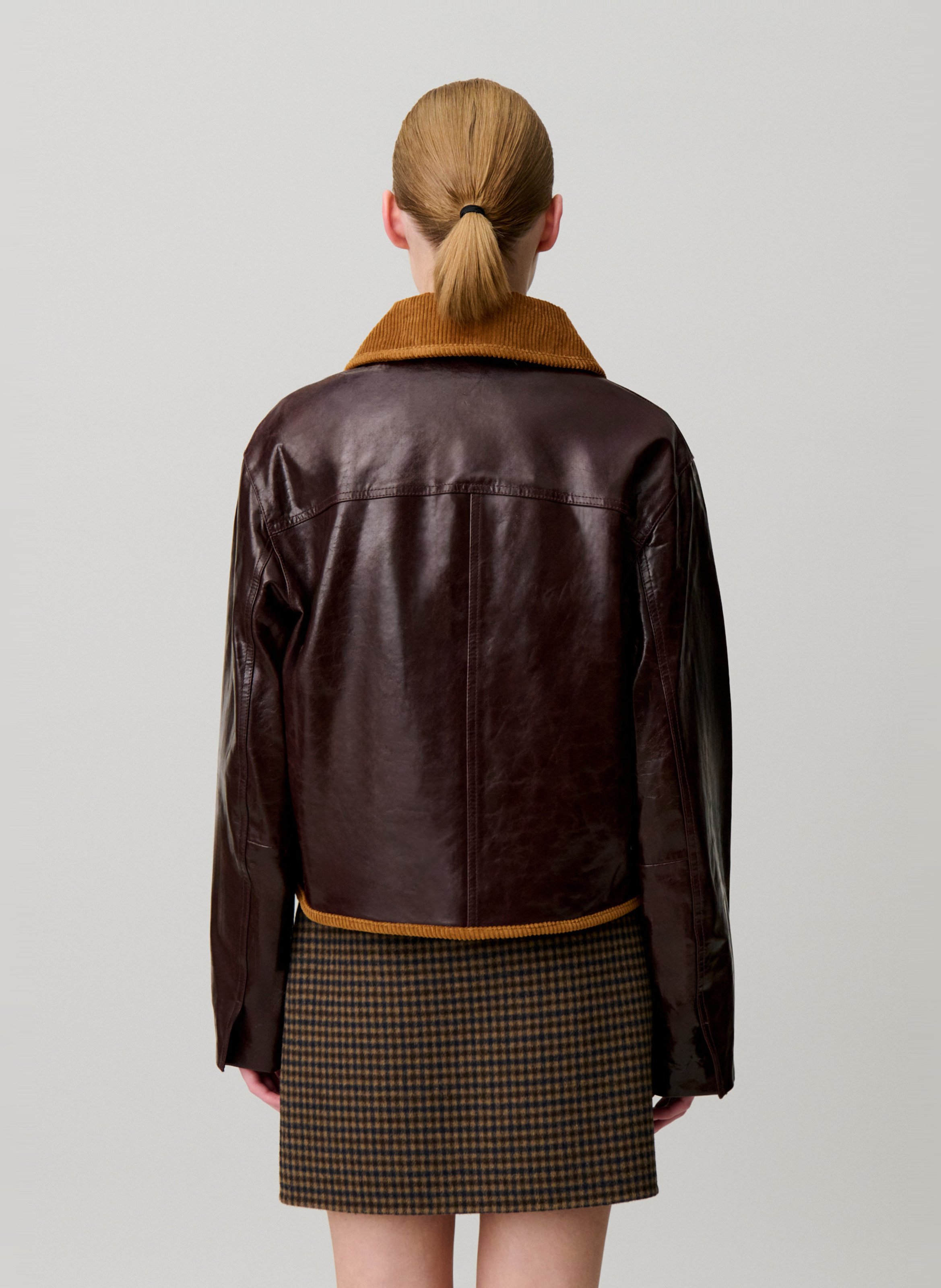 Blouson droit boutonné en cuir CLAUDIE PIERLOT Rouge