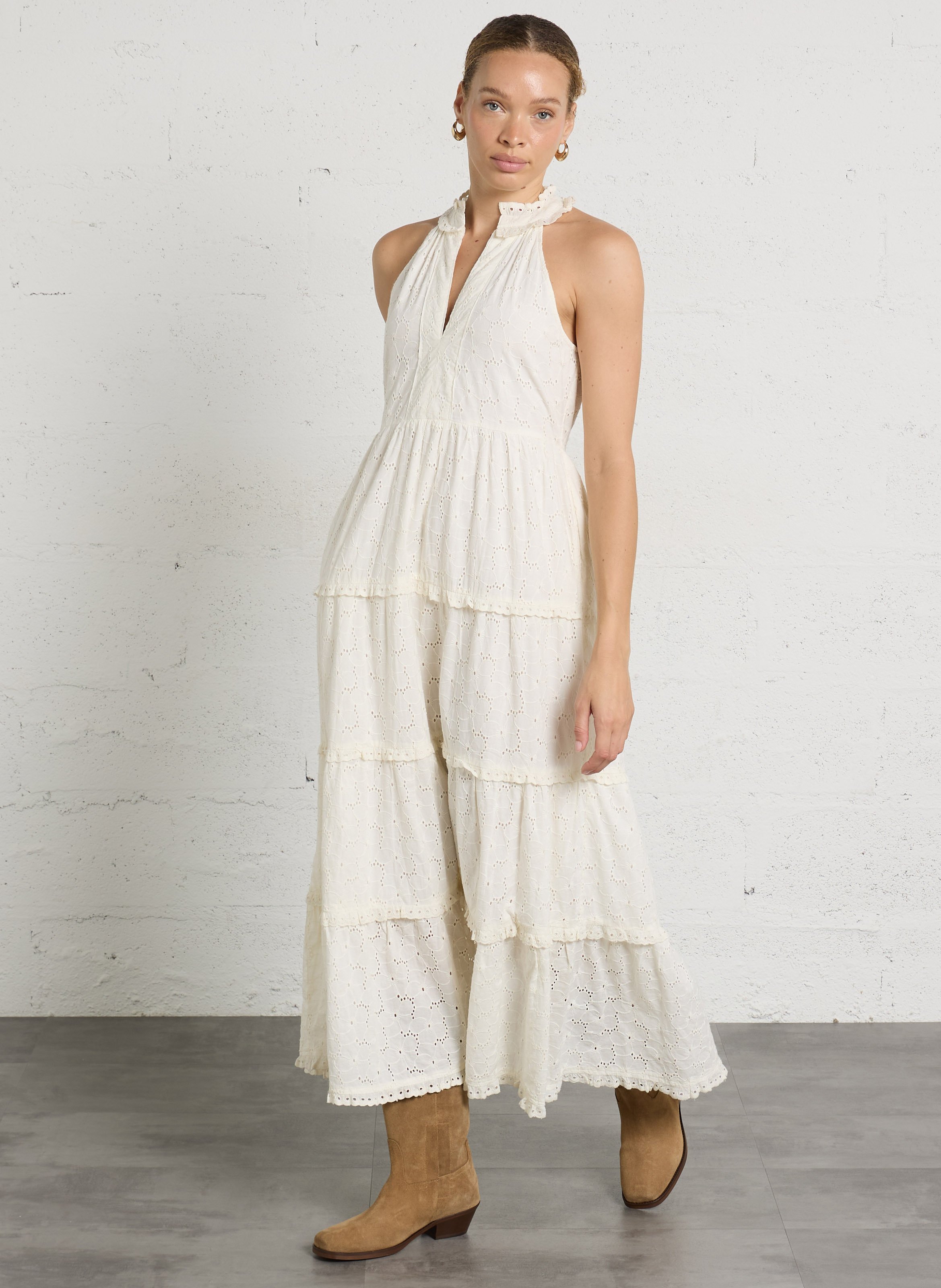Ronde hals blouse in broderie anglaise MAISON HOTEL Wit