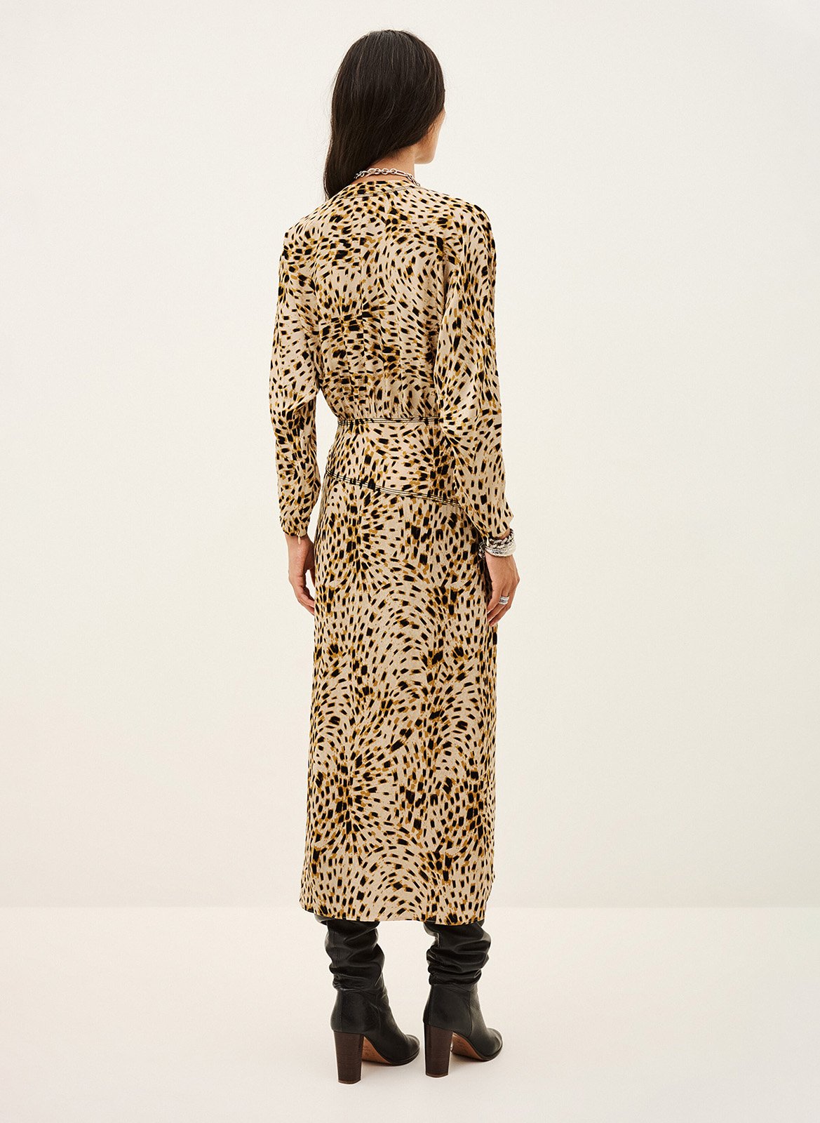 Robe midi col V imprimée BA&SH Beige