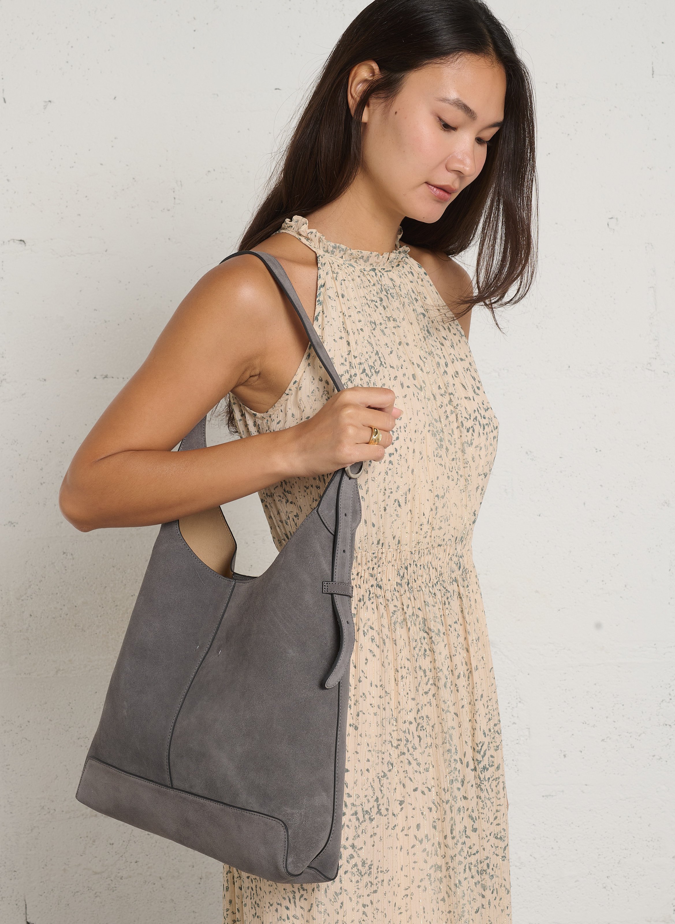 Sac hobo en cuir velours NAT & NIN Gris