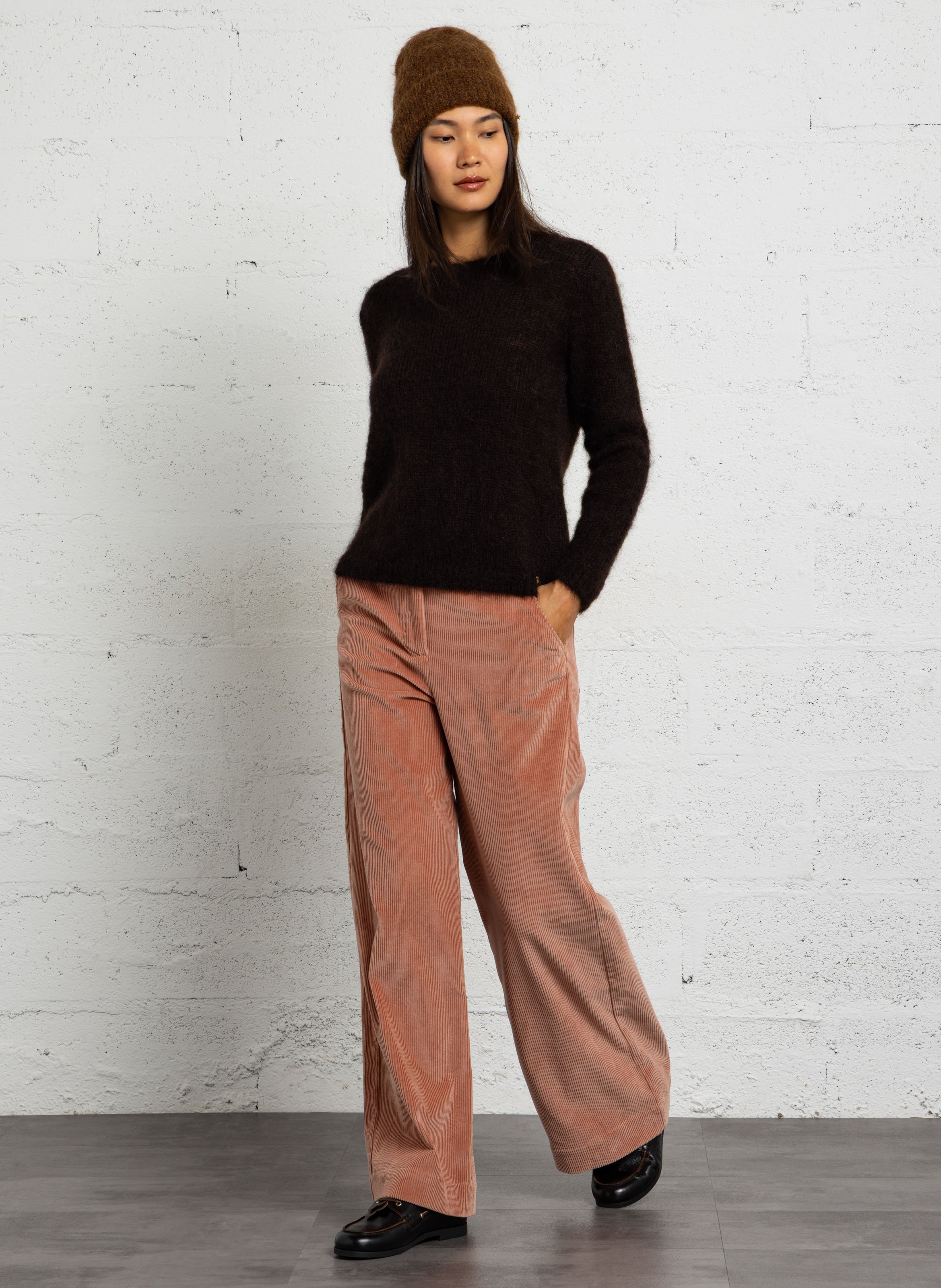 Pull ample col rond en mohair mélangé DES PETITS HAUTS Marron