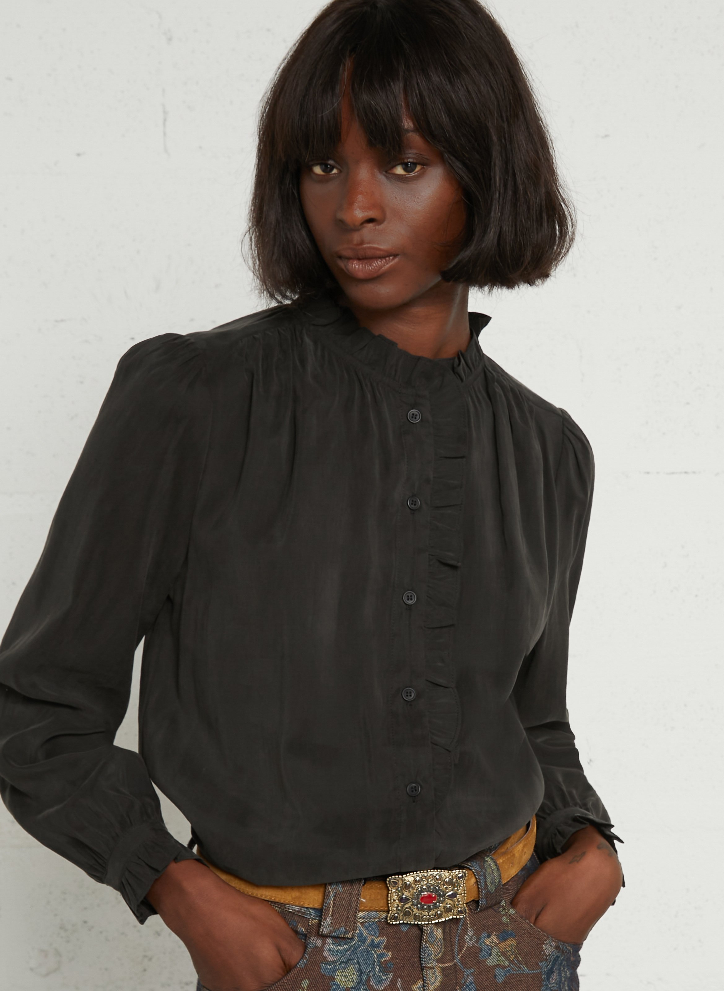 Chemise col rond à volant SEE U SOON Noir