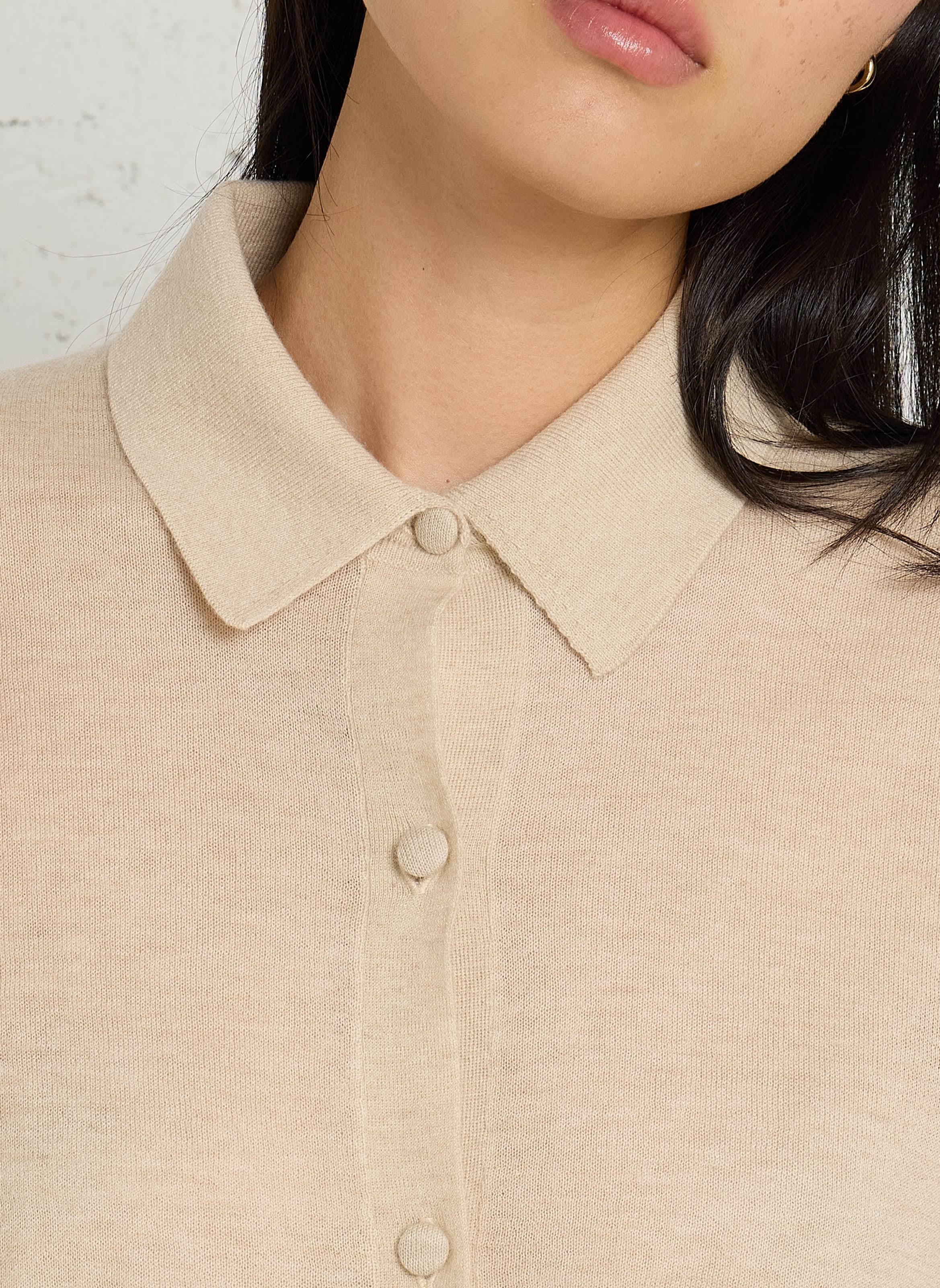 Recht vest met lange mouwen van kasjmier MAJESTIC FILATURES Beige