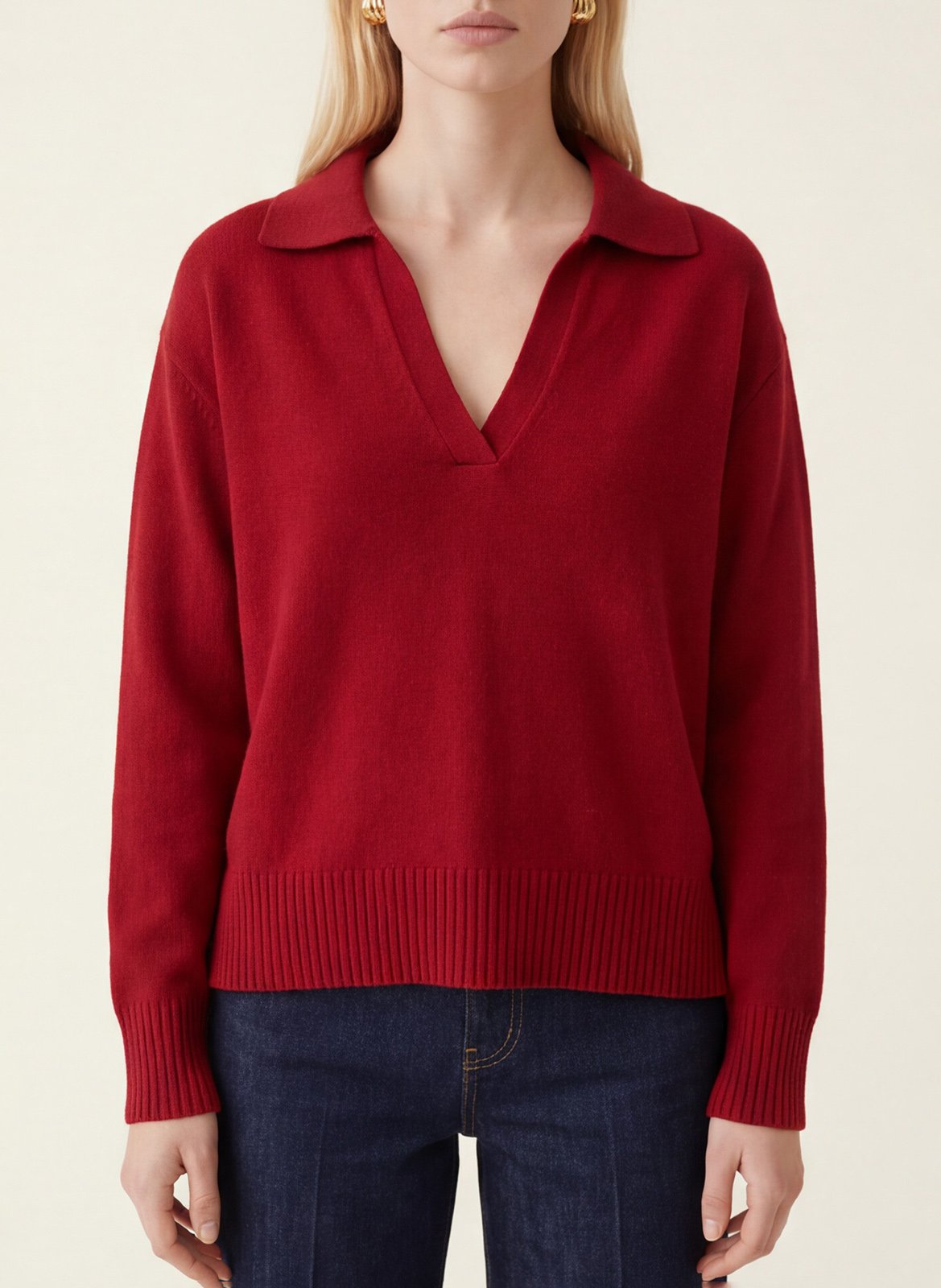 Straight fit wool and cashmere polo neck sweater KOOKAI Red