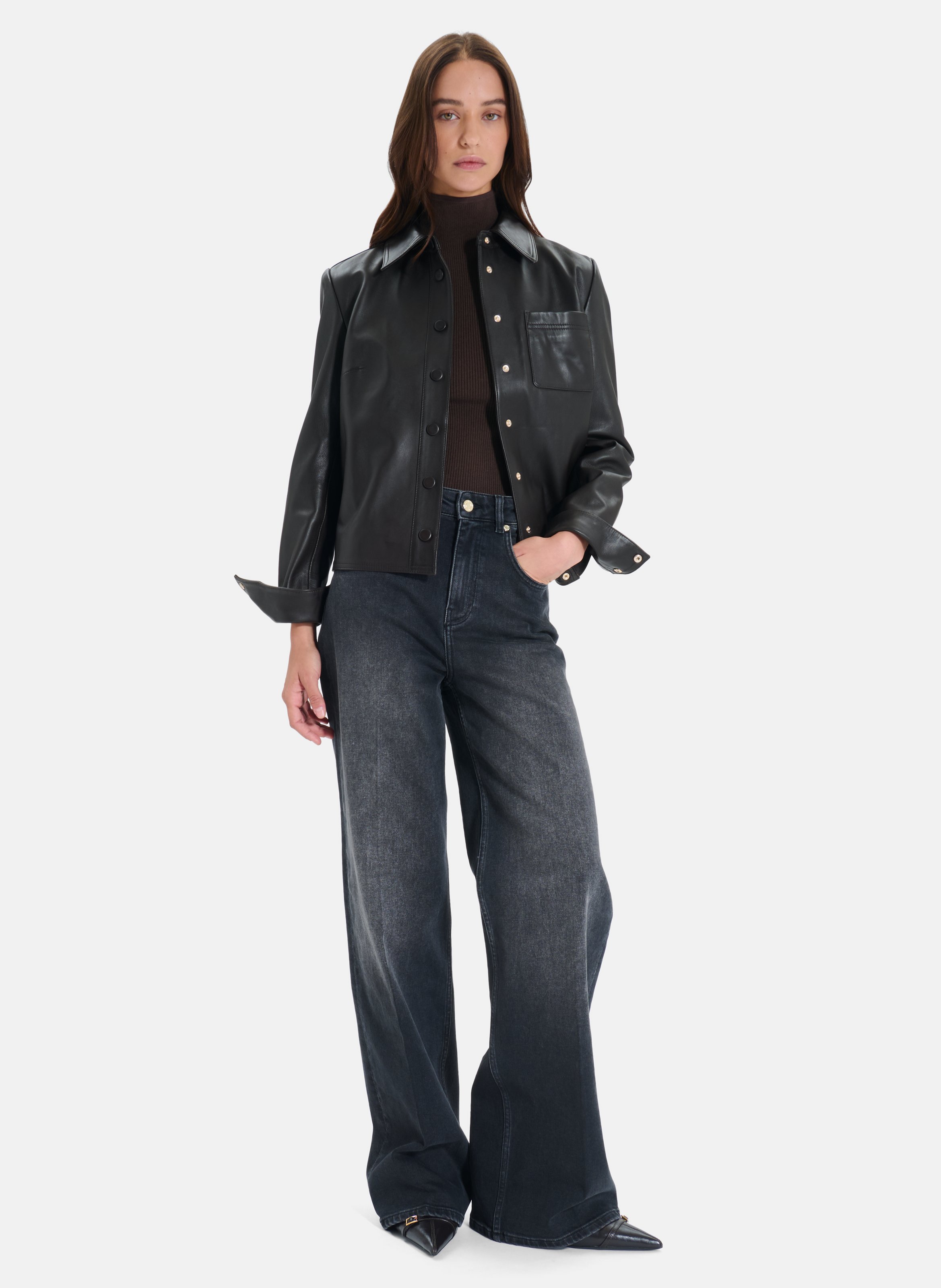 Wide-leg cotton-blend jeans ZAPA Black