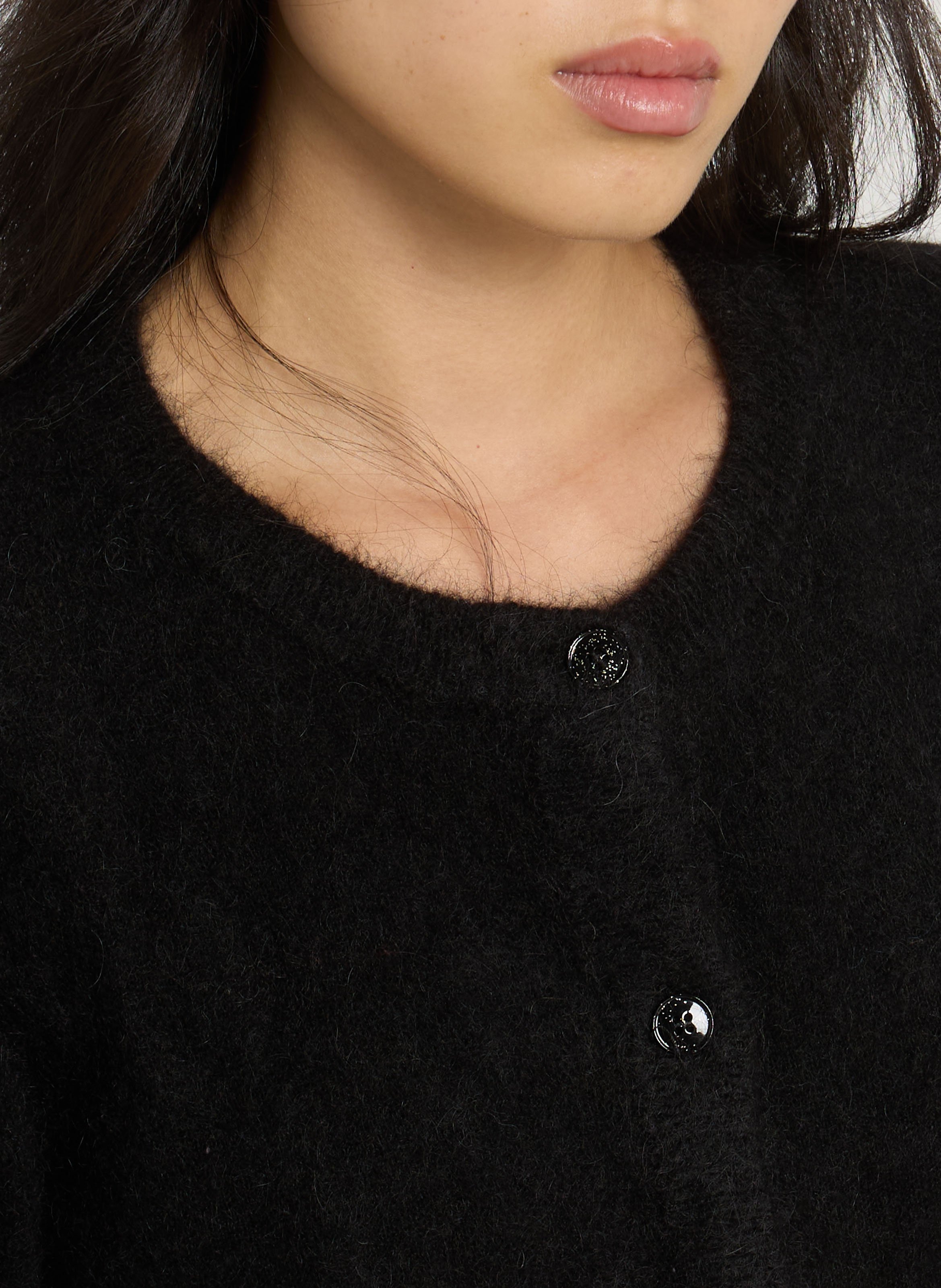 Straight round-neck wool-blend cardigan DES PETITS HAUTS Black
