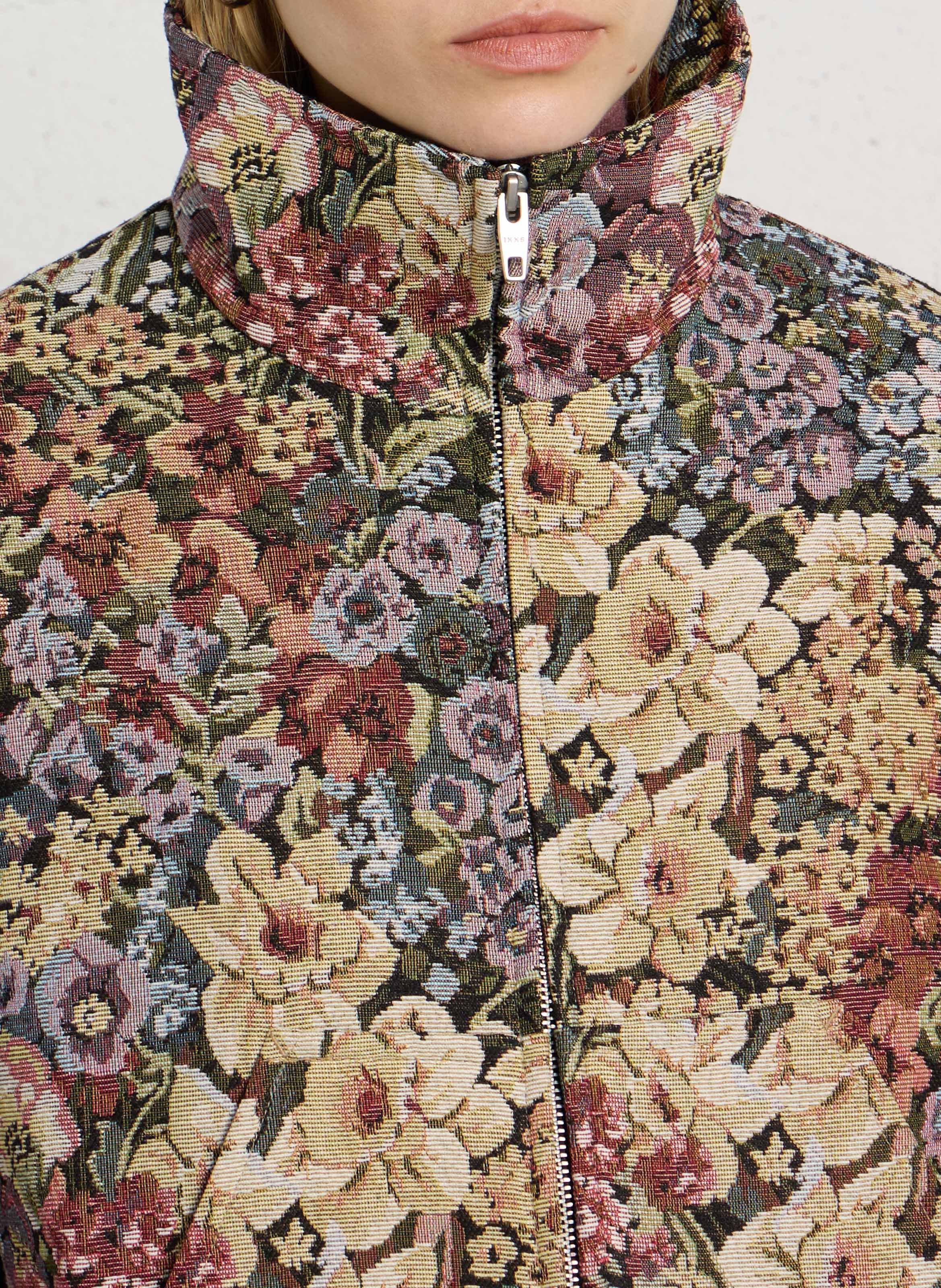 Veste droite col montant à imprimé fleuri IKKS Kaki