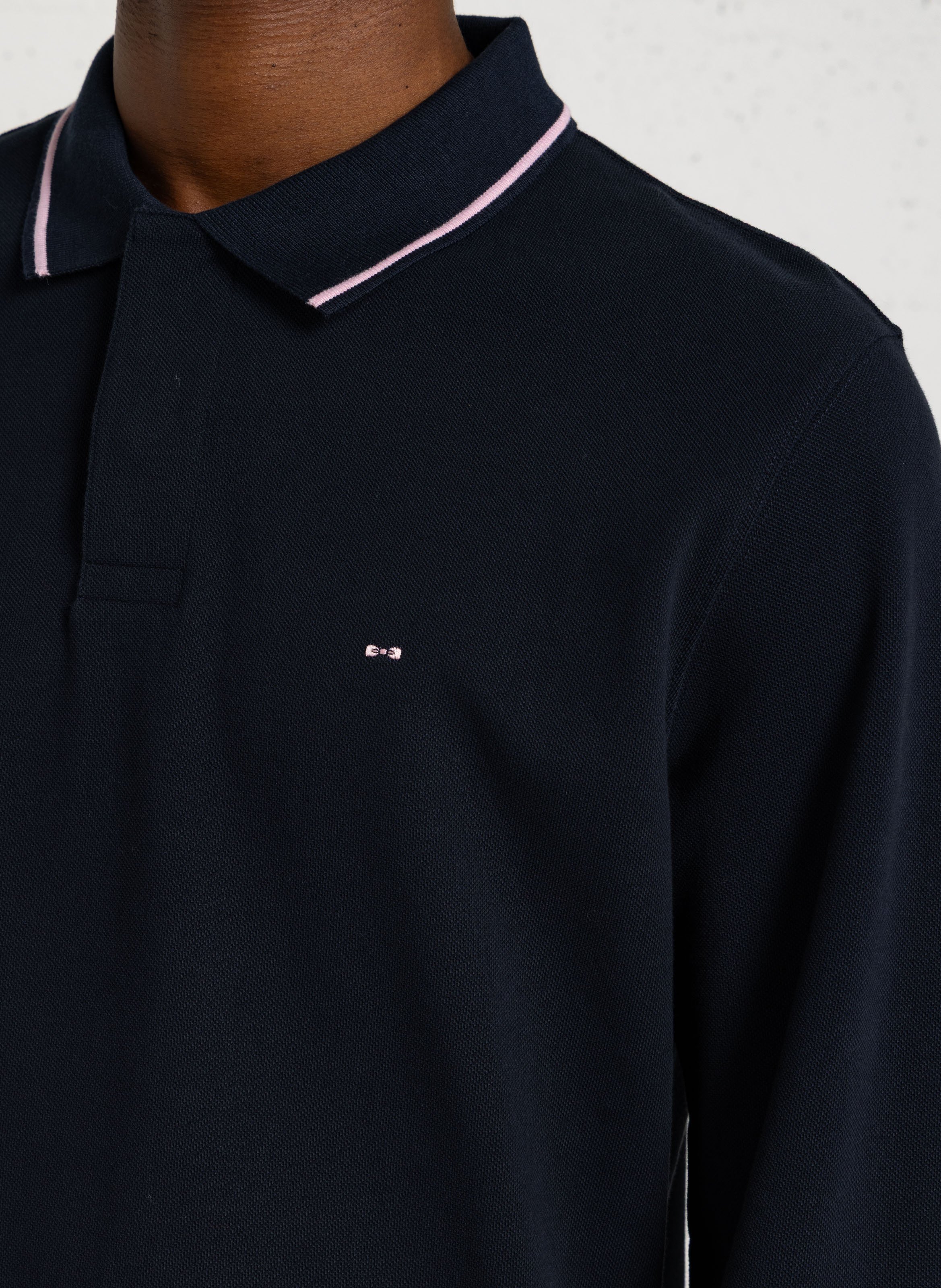 Straight fit long-sleeved cotton polo EDEN PARK Blue