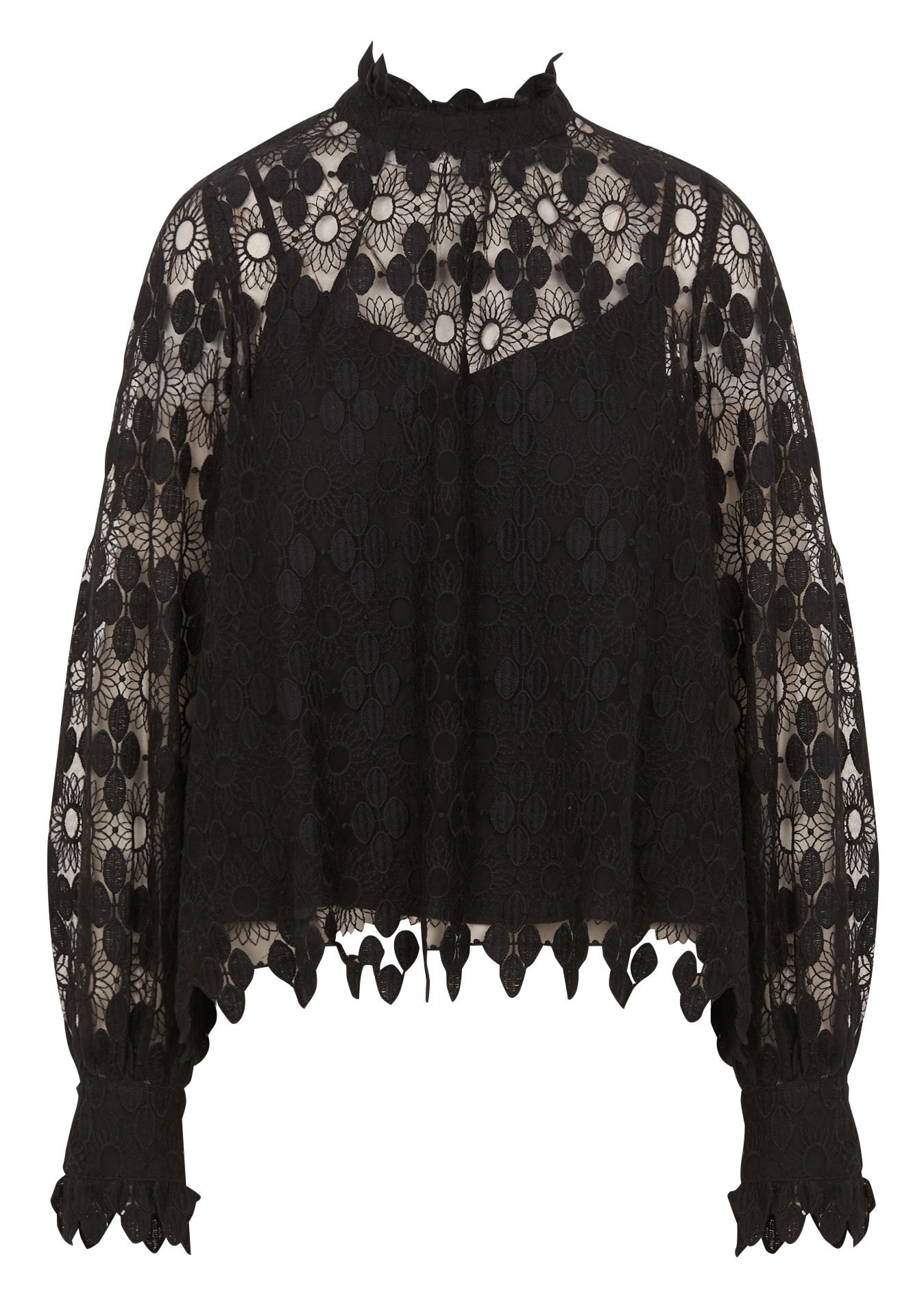 Blouse col montant à broderie ajourée VILA Noir