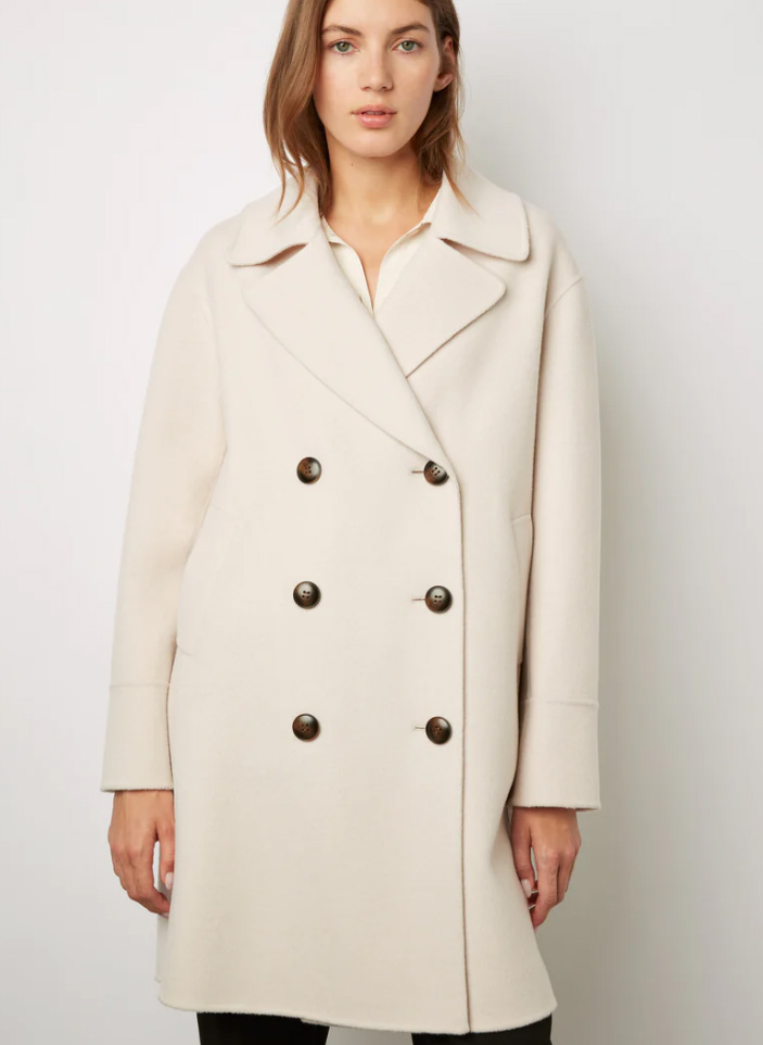 Manteau Droit Col Tailleur En Laine Satheen Ecru Gerard Darel