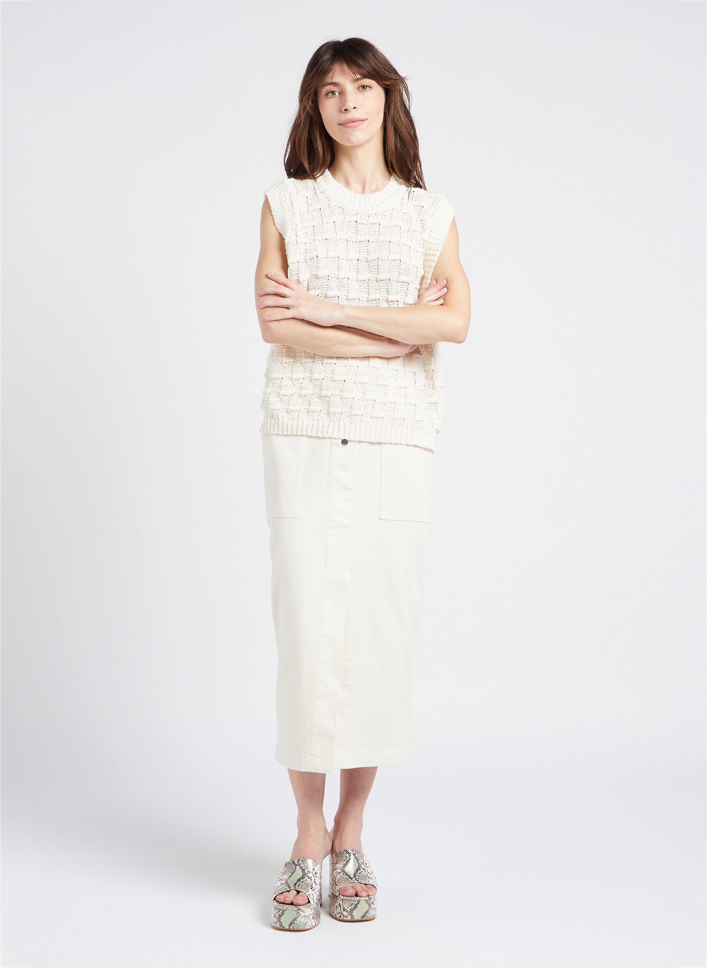 Gebreide trui met 3D-dambordmotief | katoenblend COLLECTORS CLUB Beige