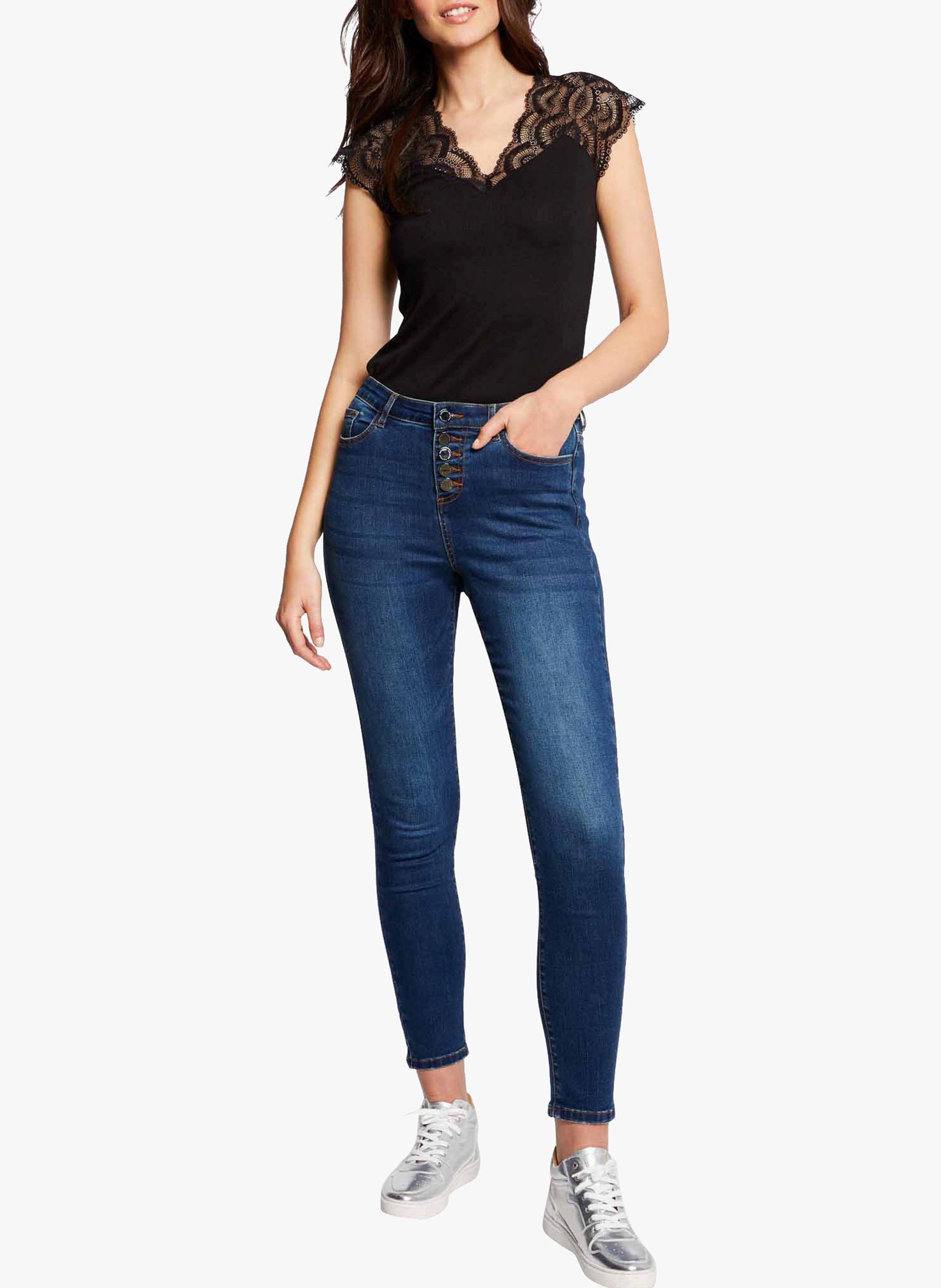 Top manches courtes à dentelle Noir