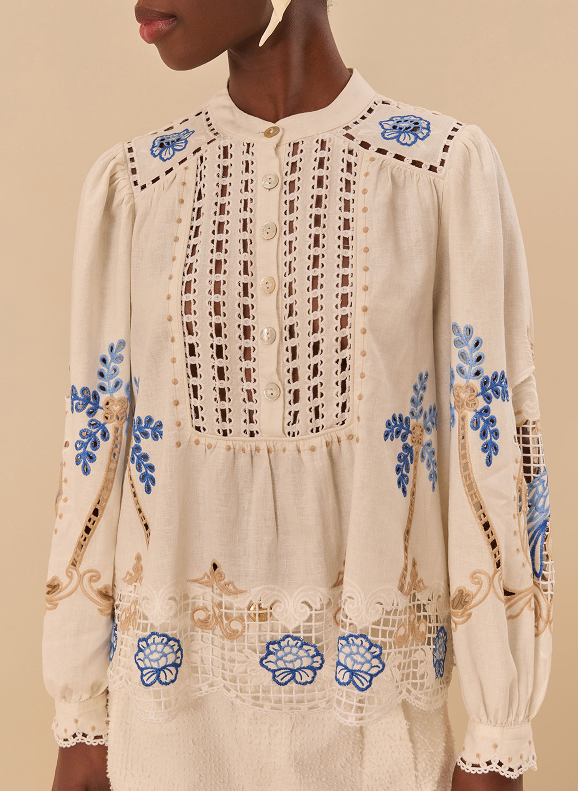 Oversize Leinenmischung Bluse Weiss