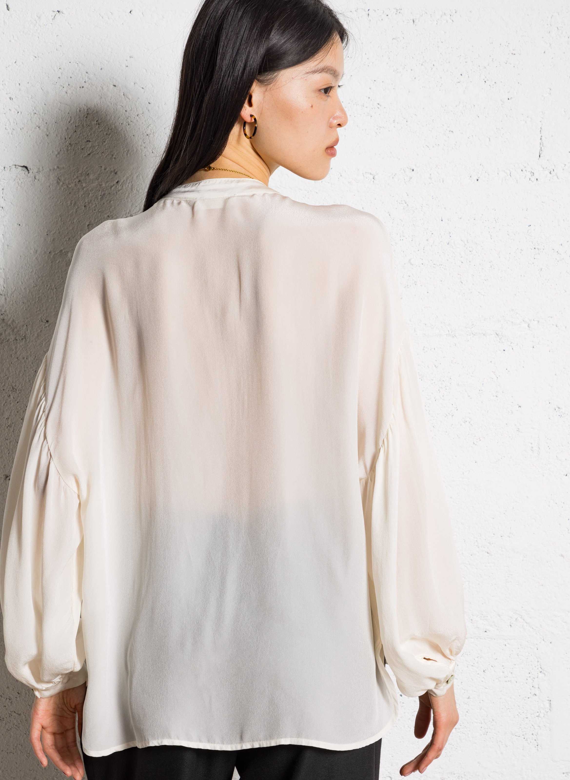 Round-neck satin blouse MAISON HOTEL Beige