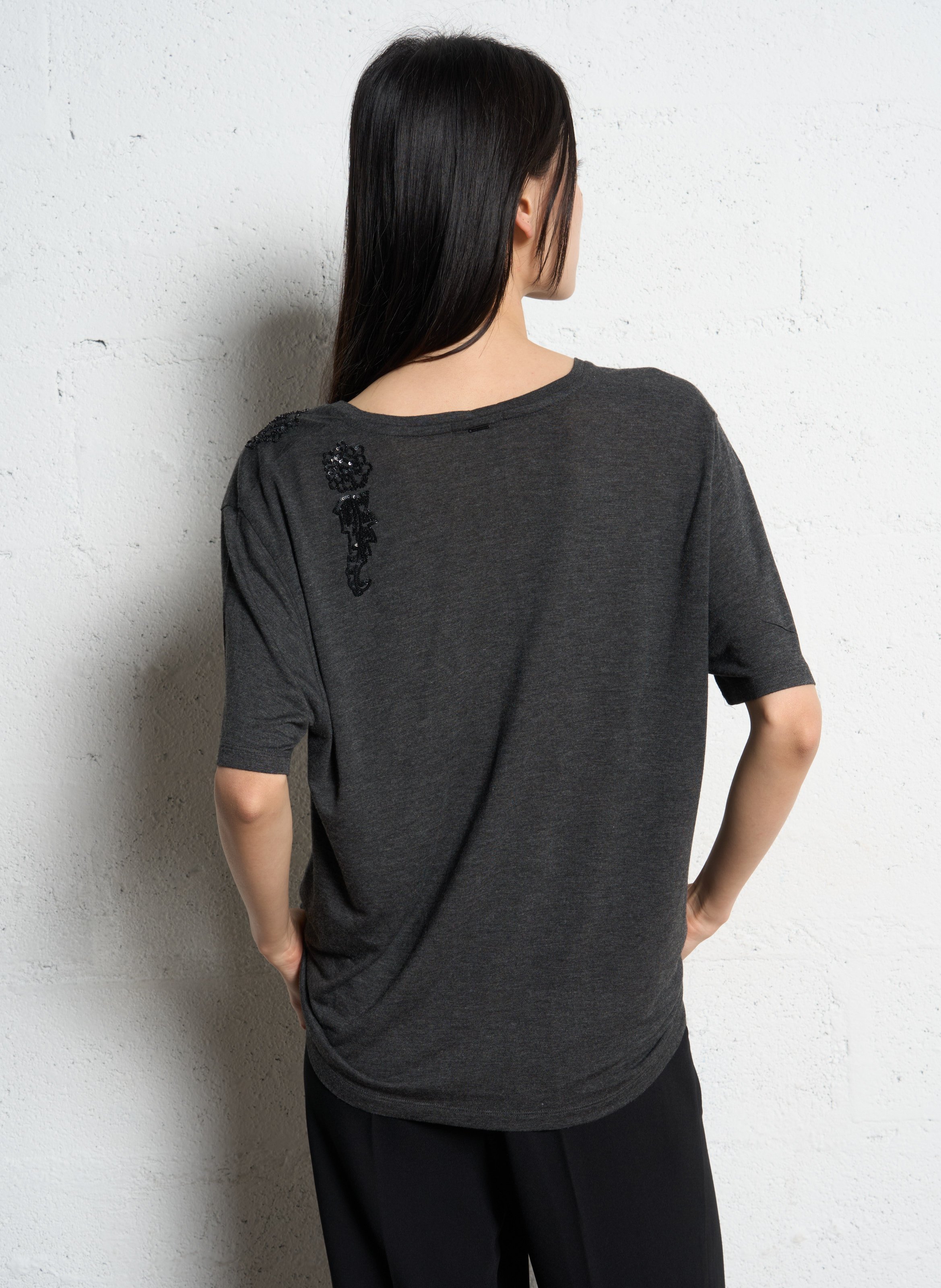 Top aus Crêpe mit V-Ausschnitt IKKS Grau