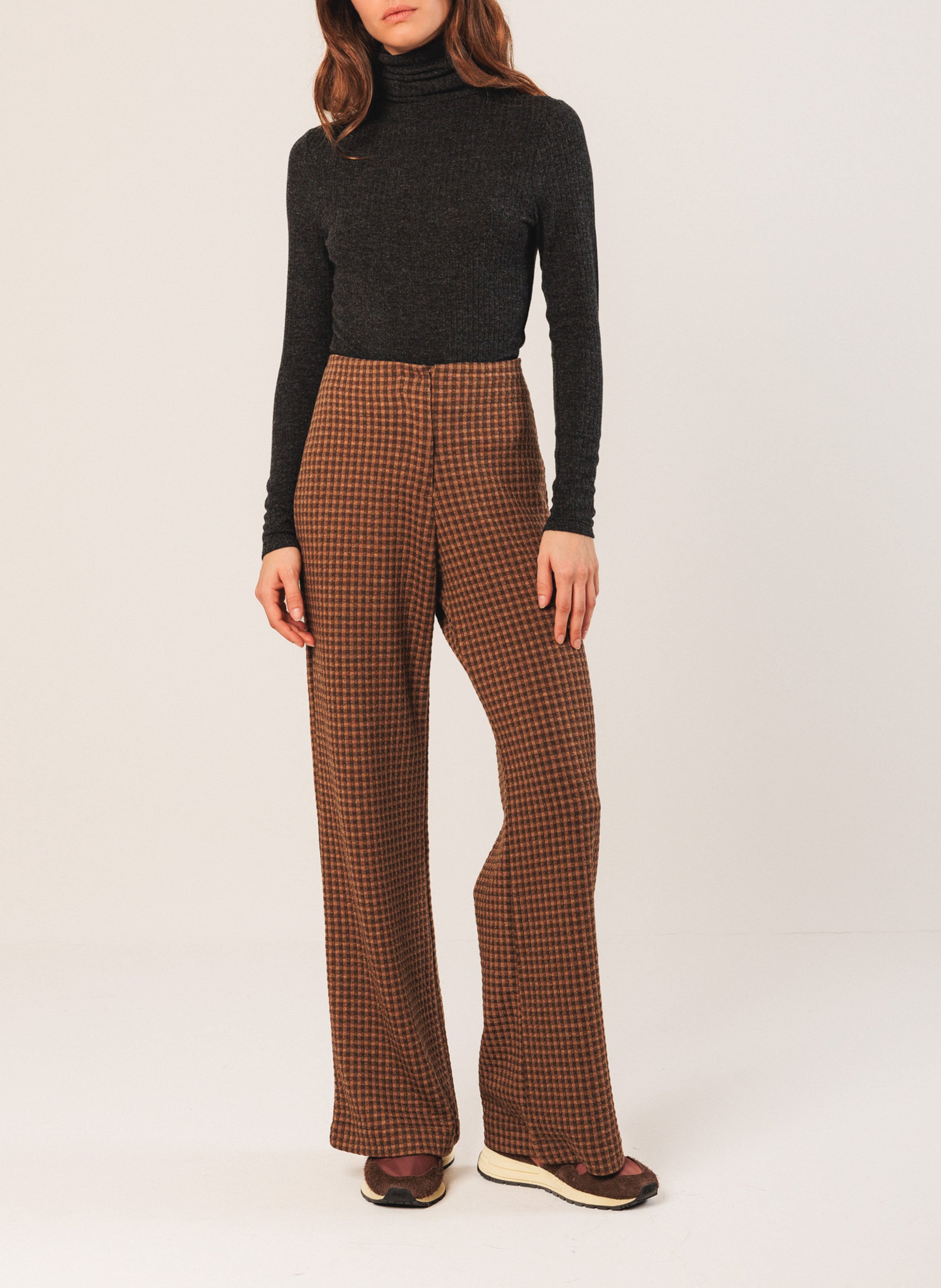 Checked straight-leg pants INDI & COLD Brown