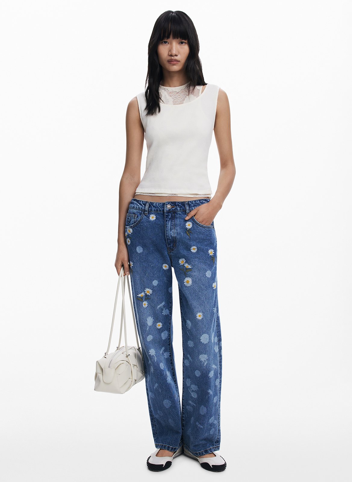 Jean large taille haute à motifs DESIGUAL Bleu