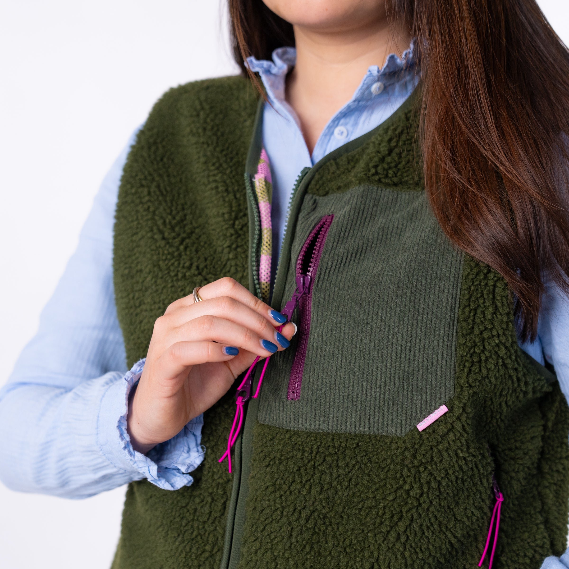 Sleeveless Sherpa Zip-Up Vest Khaki