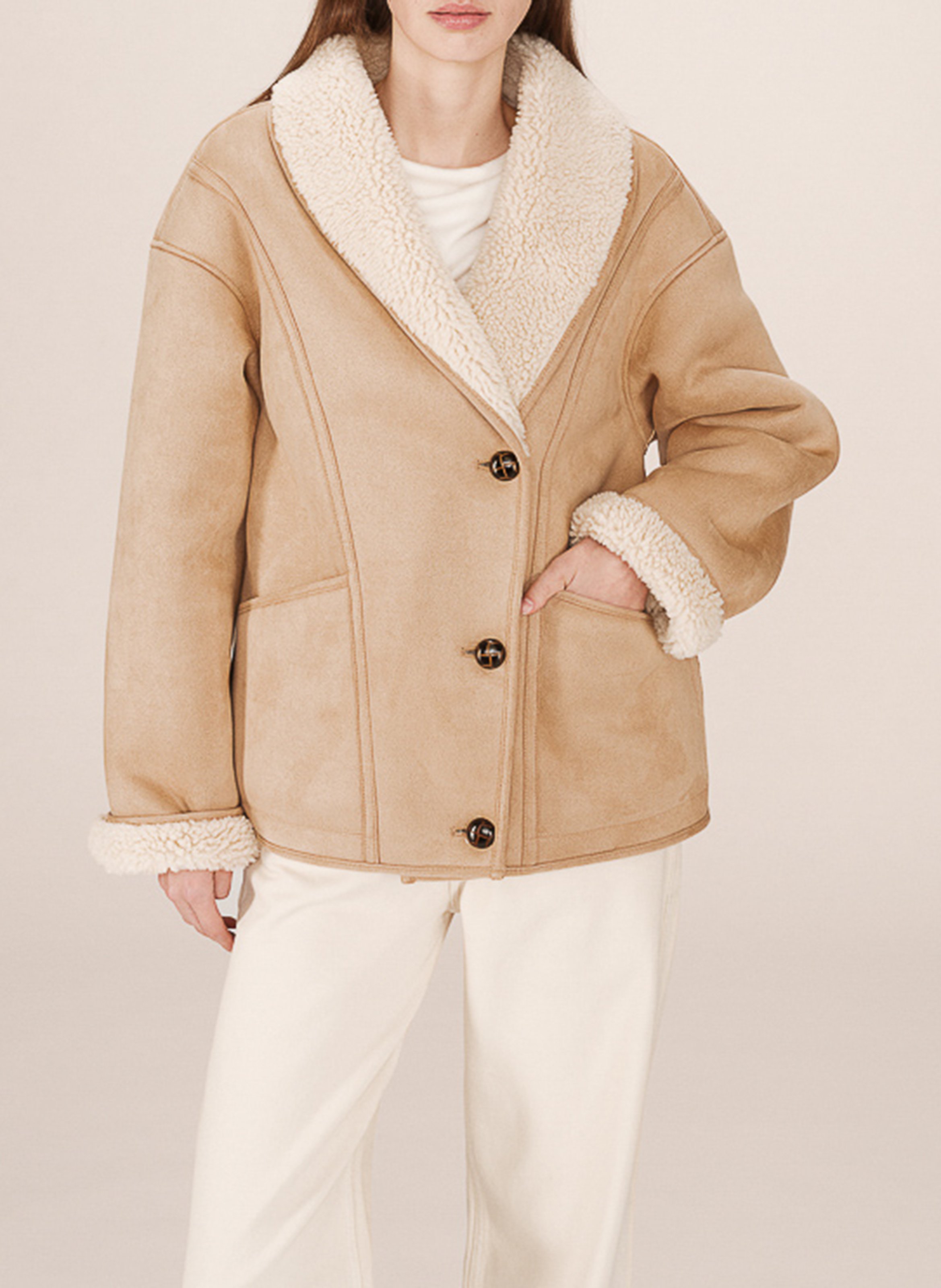 Shawl-collar faux fur oversized coat GRACE ET MILA